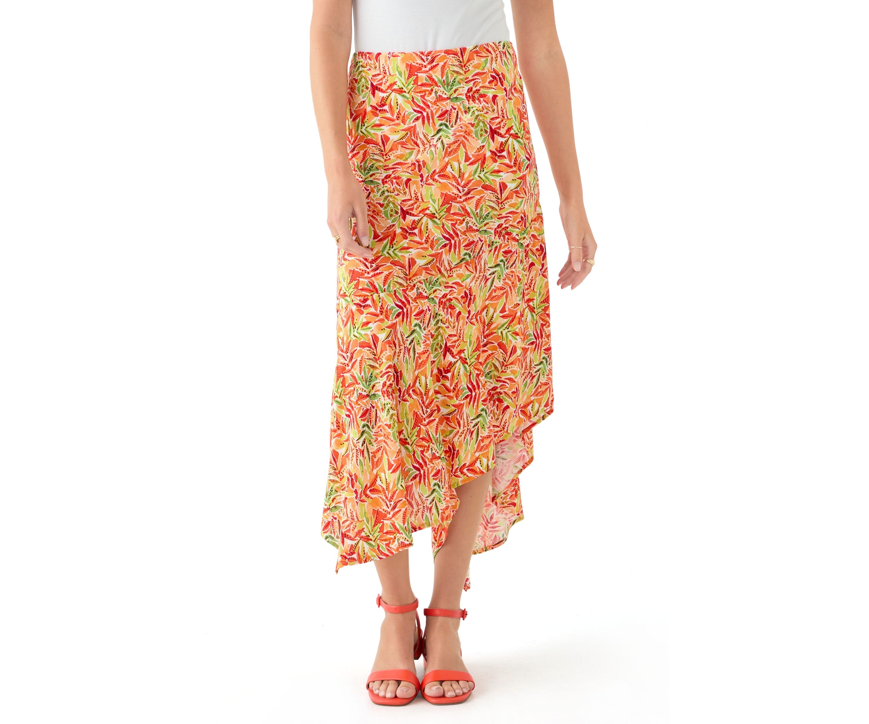 Juniors Floral Asymmetrical Midi Skirt 