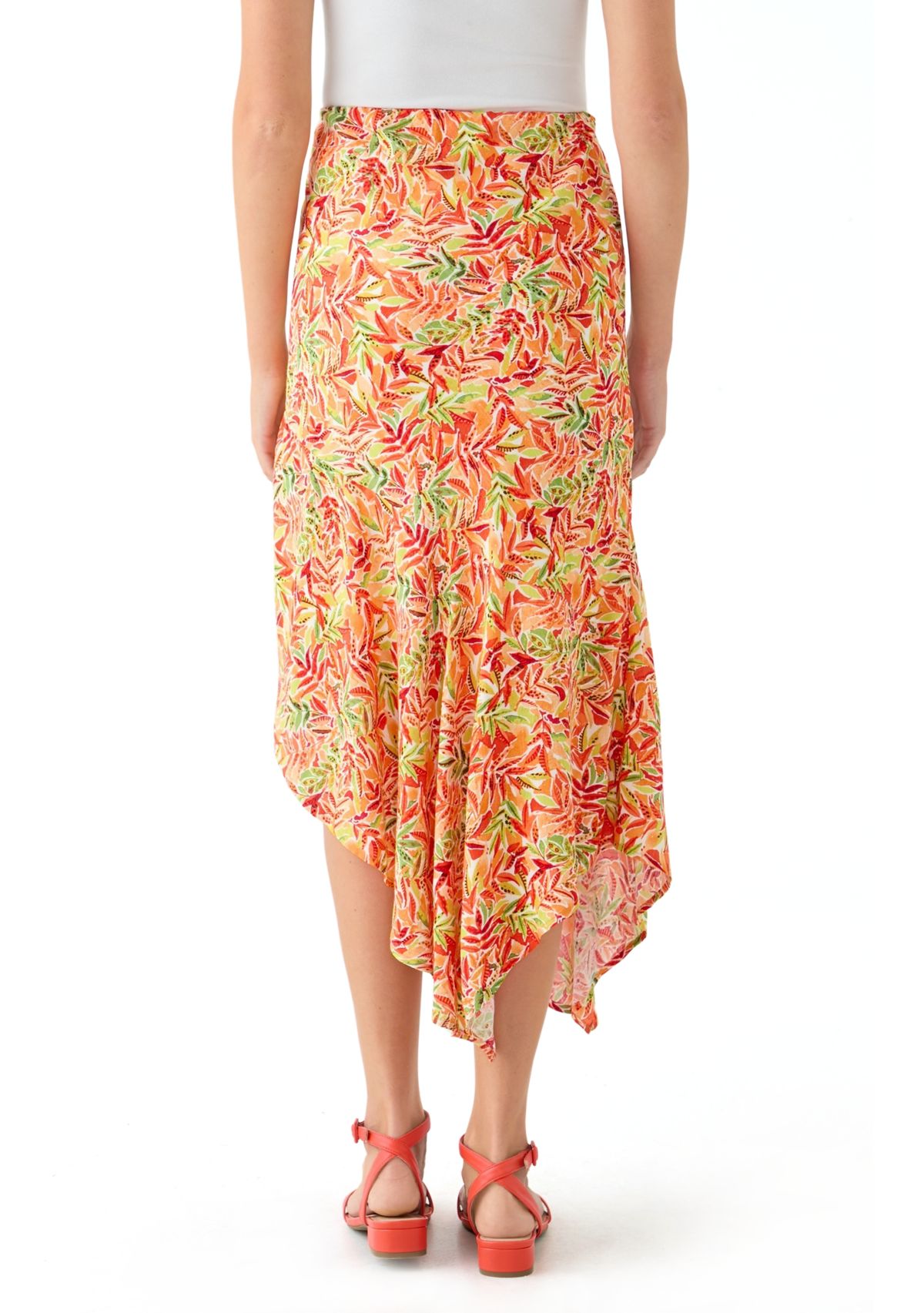 Womens Floral Asymmetrical Midi Skirt 