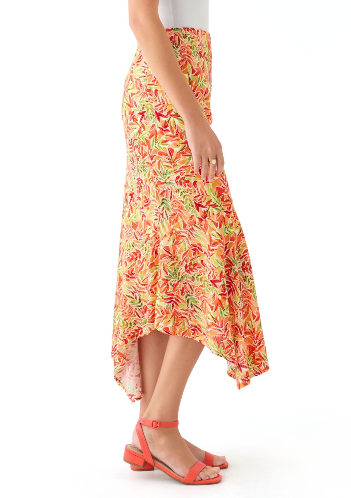 Womens Floral Asymmetrical Midi Skirt 