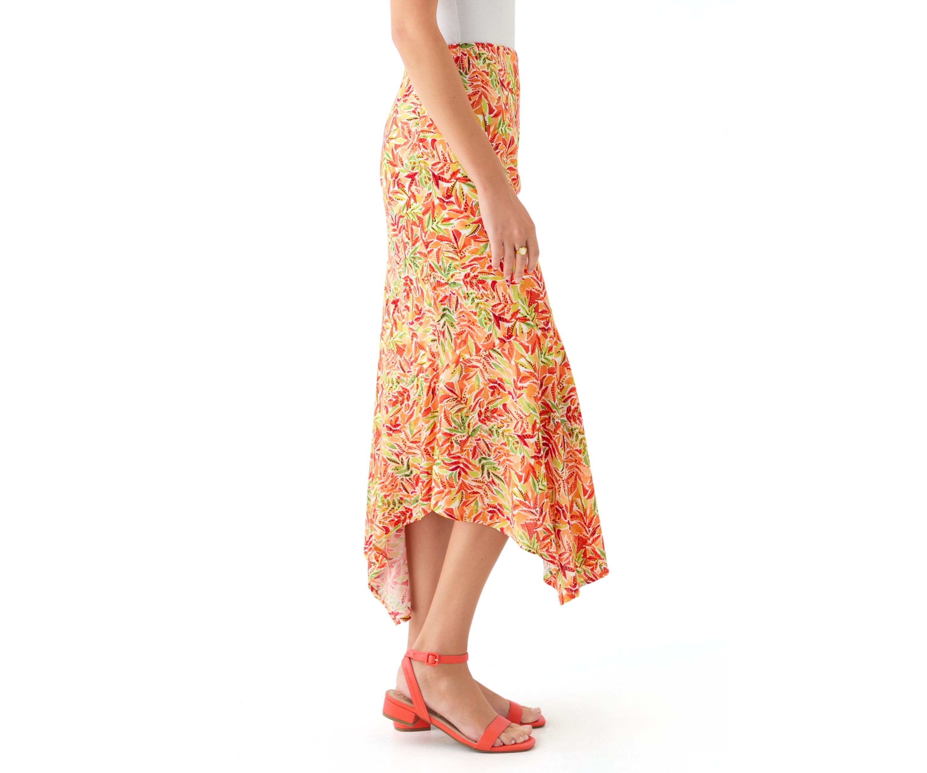 Juniors Floral Asymmetrical Midi Skirt 