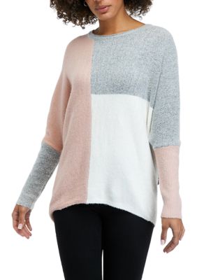 Juniors' Long Sleeve Color Block Dolman Sweater