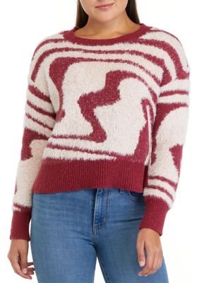 Juniors' Long Sleeve Swirl Print Sweater