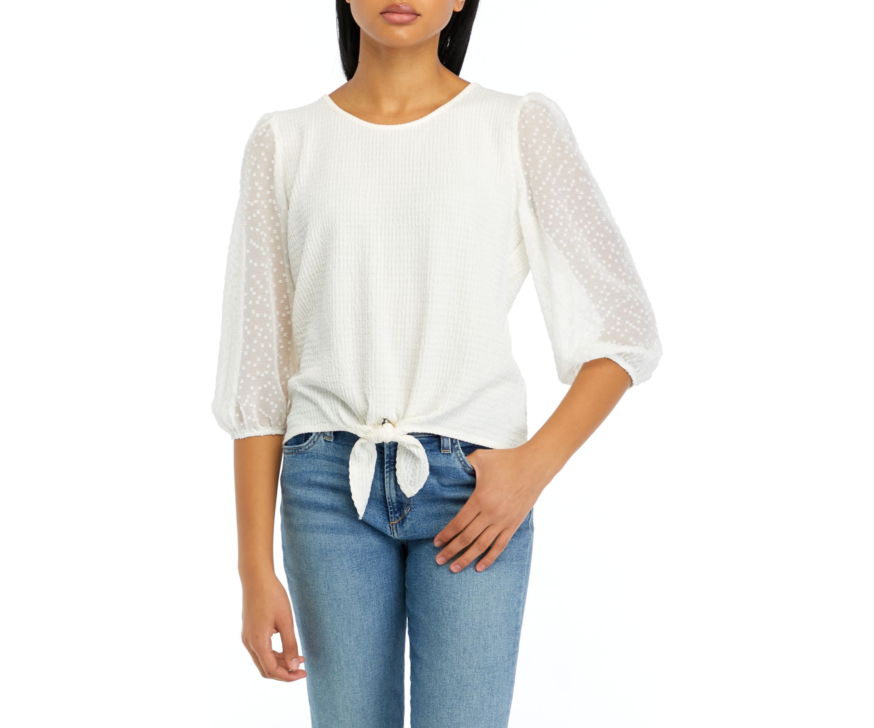 Juniors Clip Dot Blouson Sleeve Top 