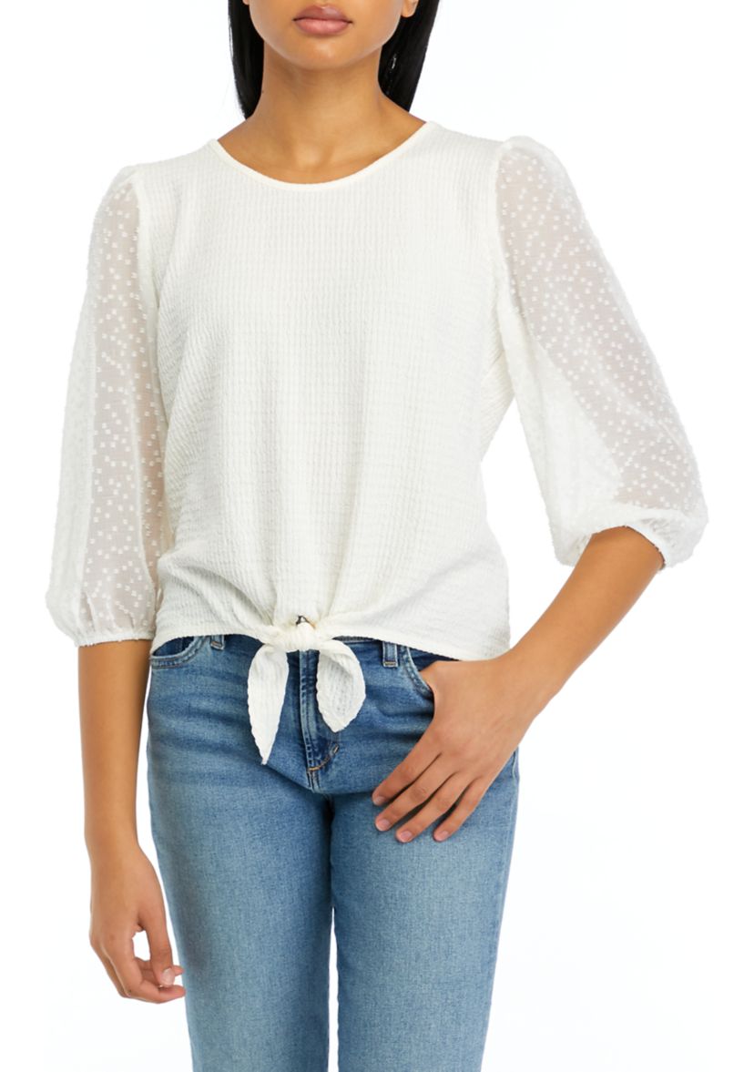 Juniors Clip Dot Blouson Sleeve Top 