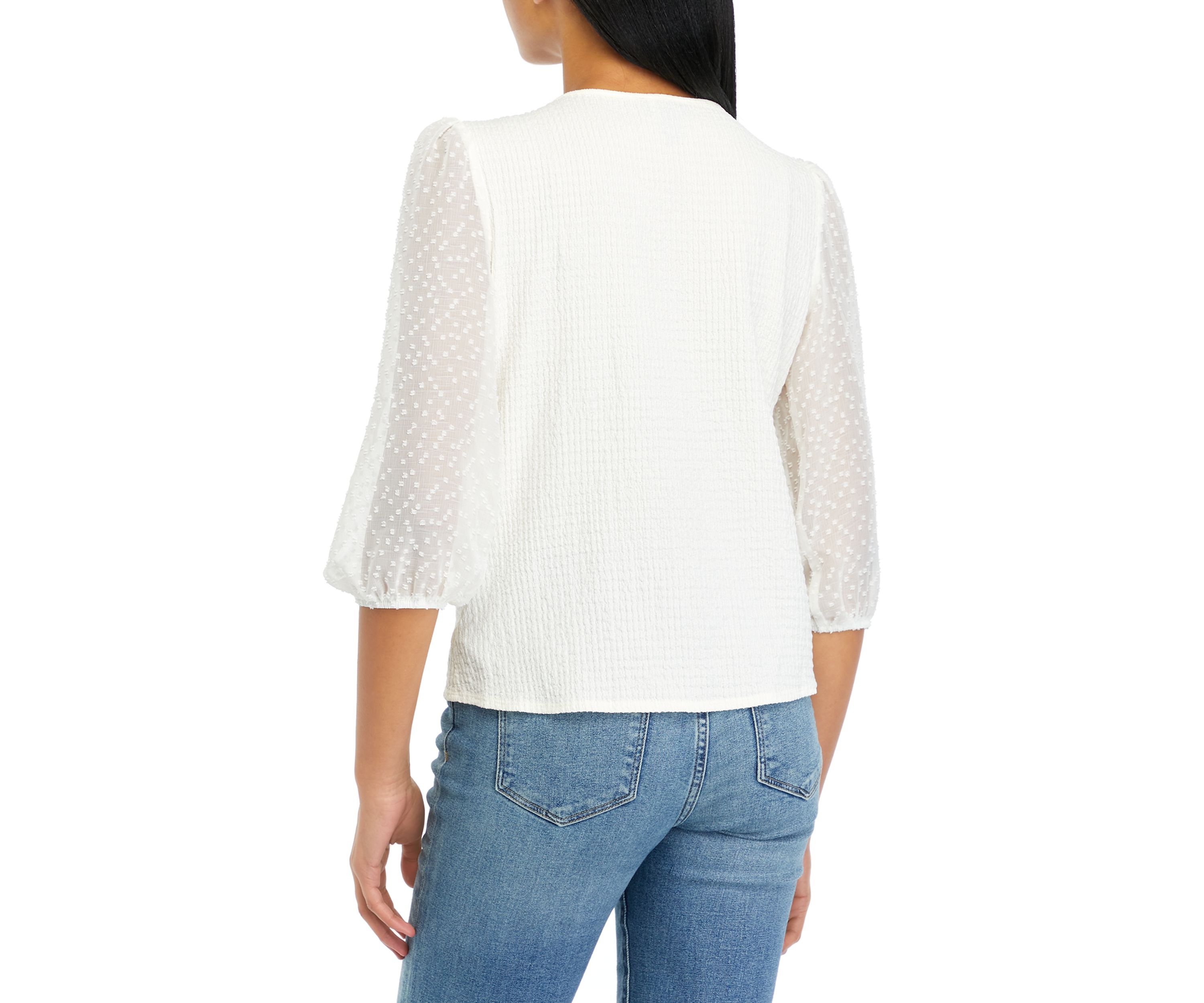 Juniors Clip Dot Blouson Sleeve Top 