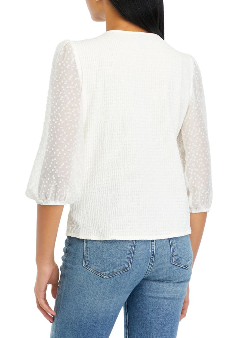 Juniors Clip Dot Blouson Sleeve Top 