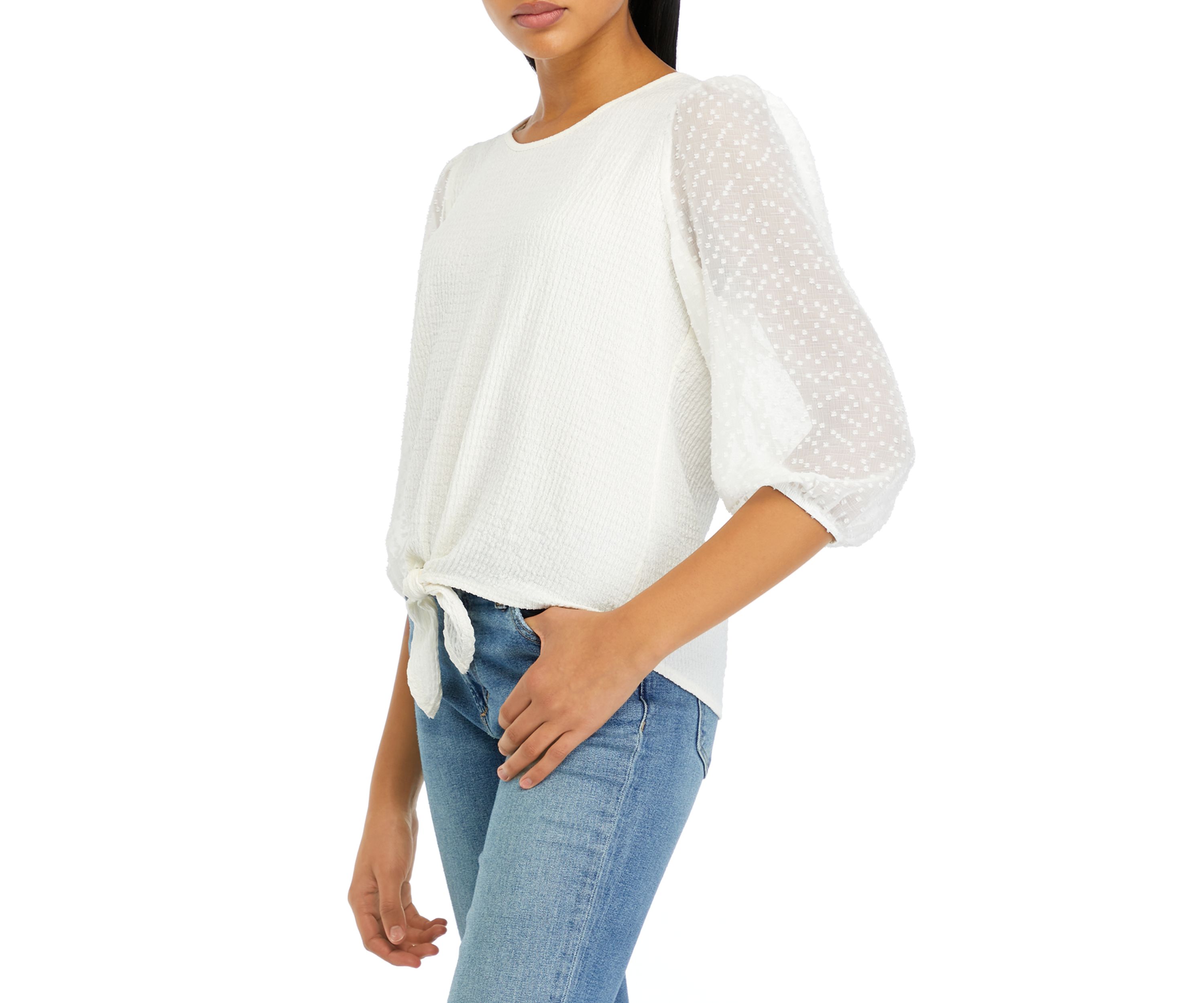 Juniors Clip Dot Blouson Sleeve Top 