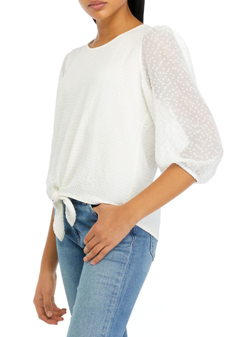 Juniors Clip Dot Blouson Sleeve Top 