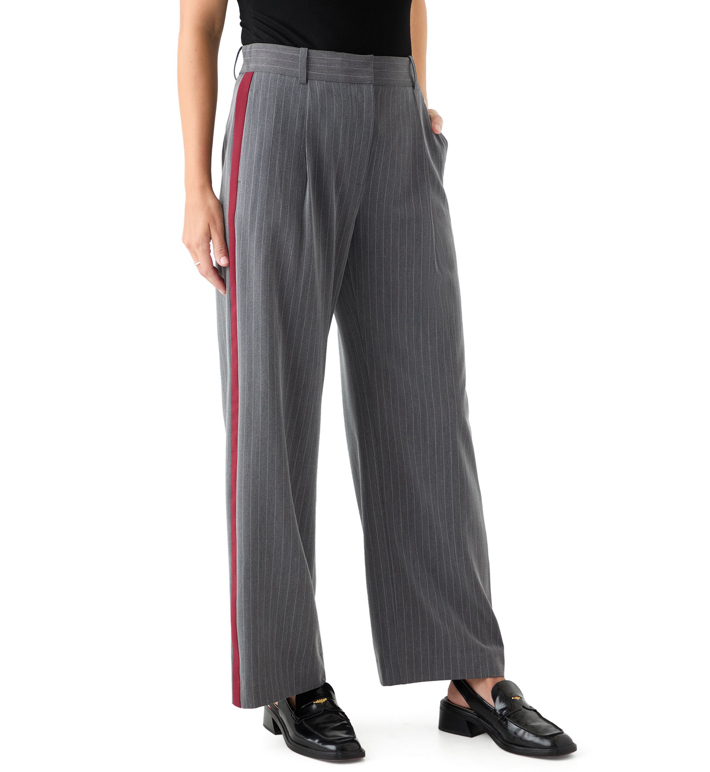 Womens Pinstripe Pants with Red Seam