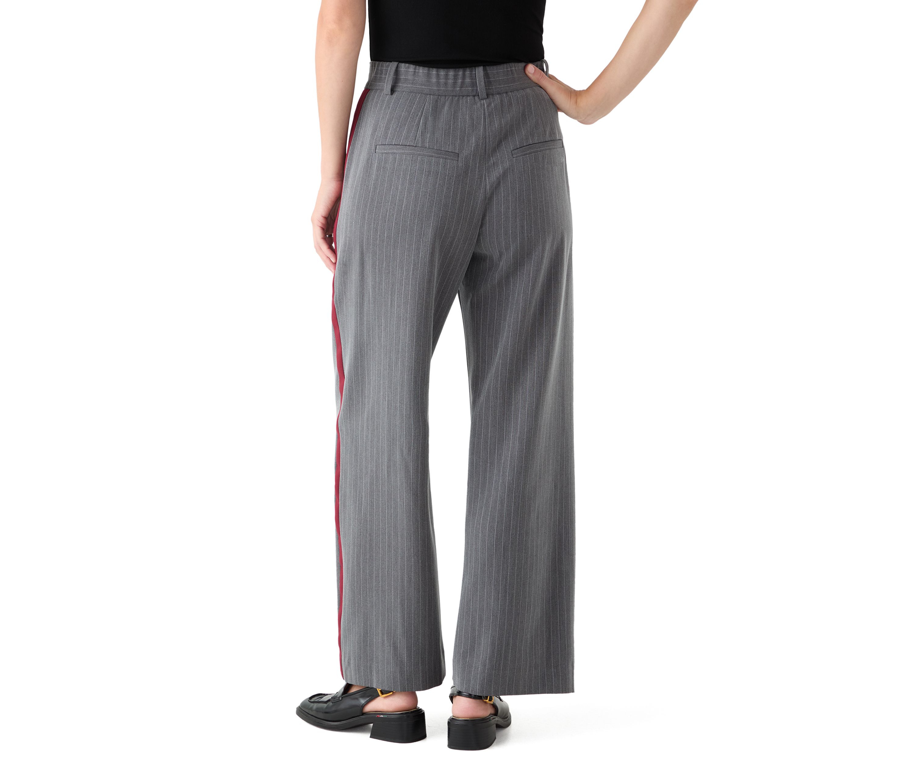 Womens Pinstripe Pants with Red Seam