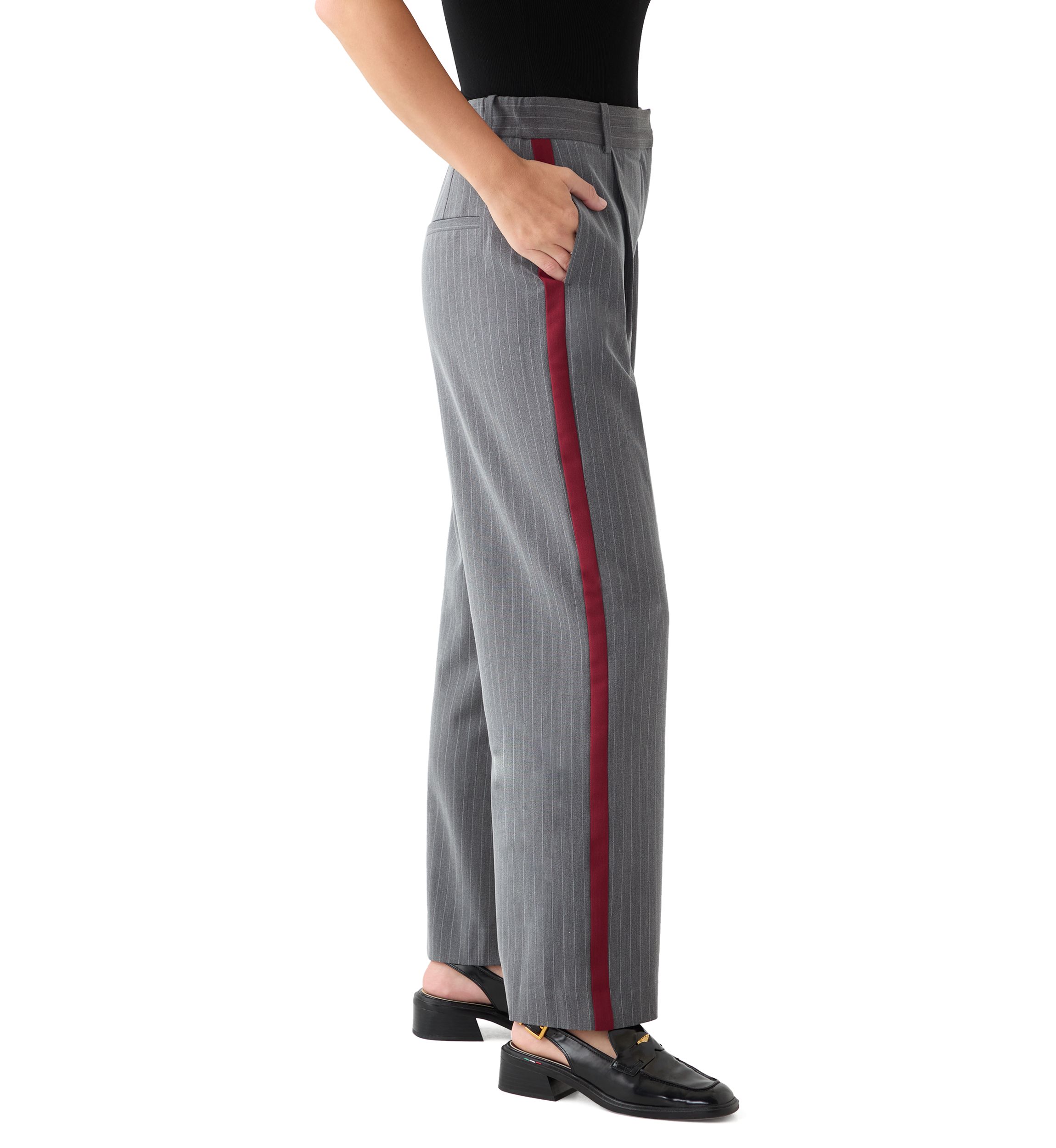 Womens Pinstripe Pants with Red Seam