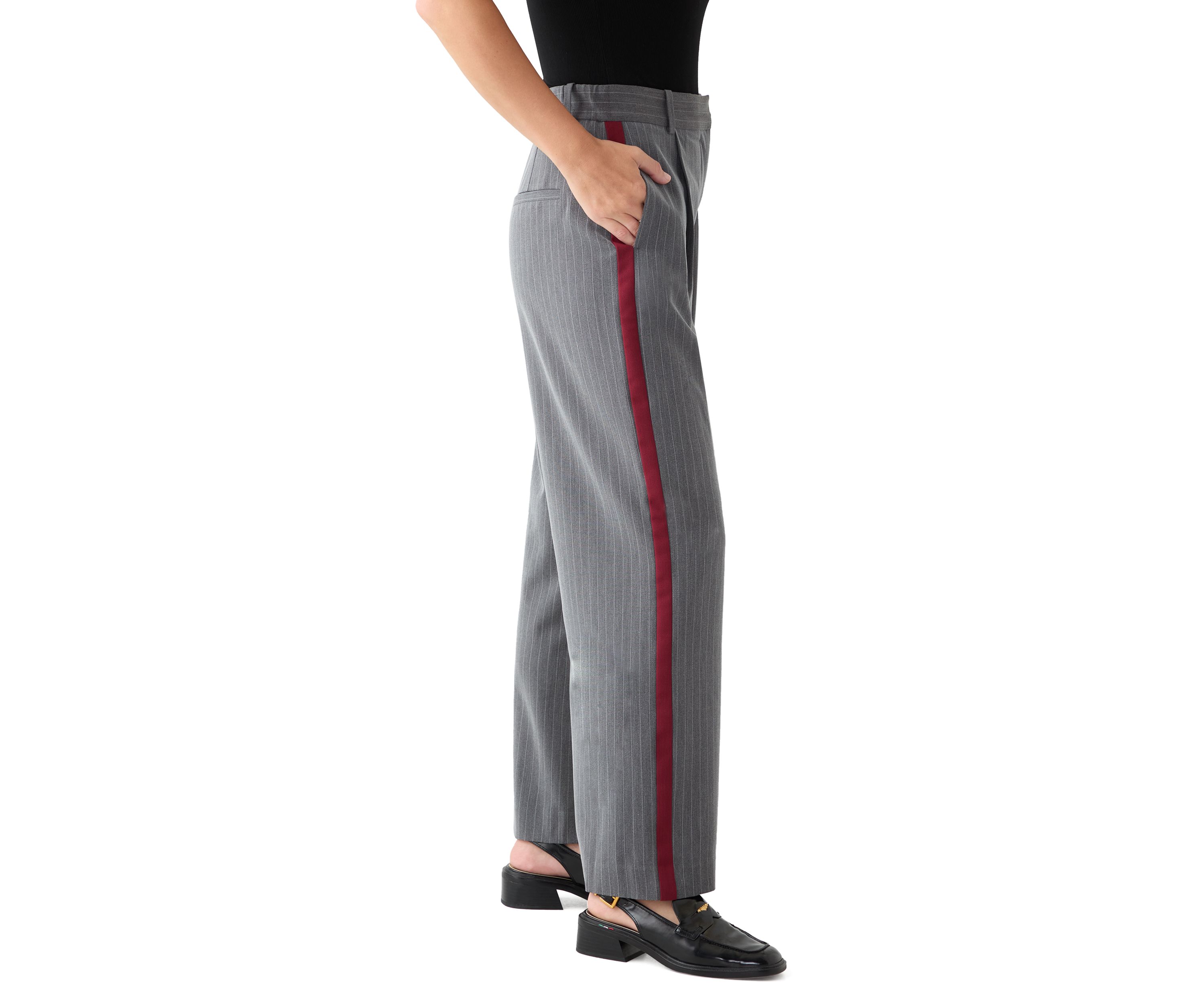 Womens Pinstripe Pants with Red Seam