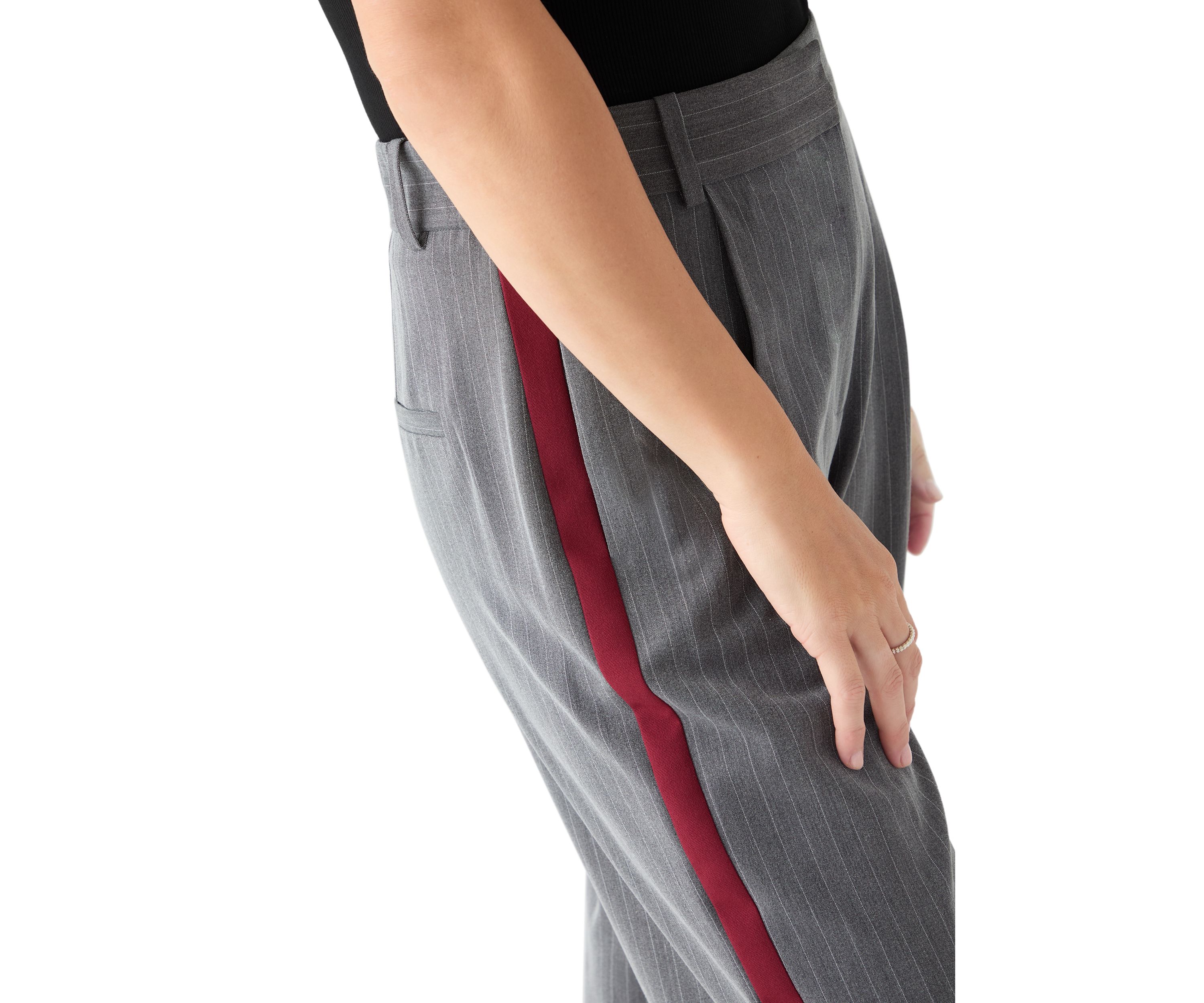 Womens Pinstripe Pants with Red Seam