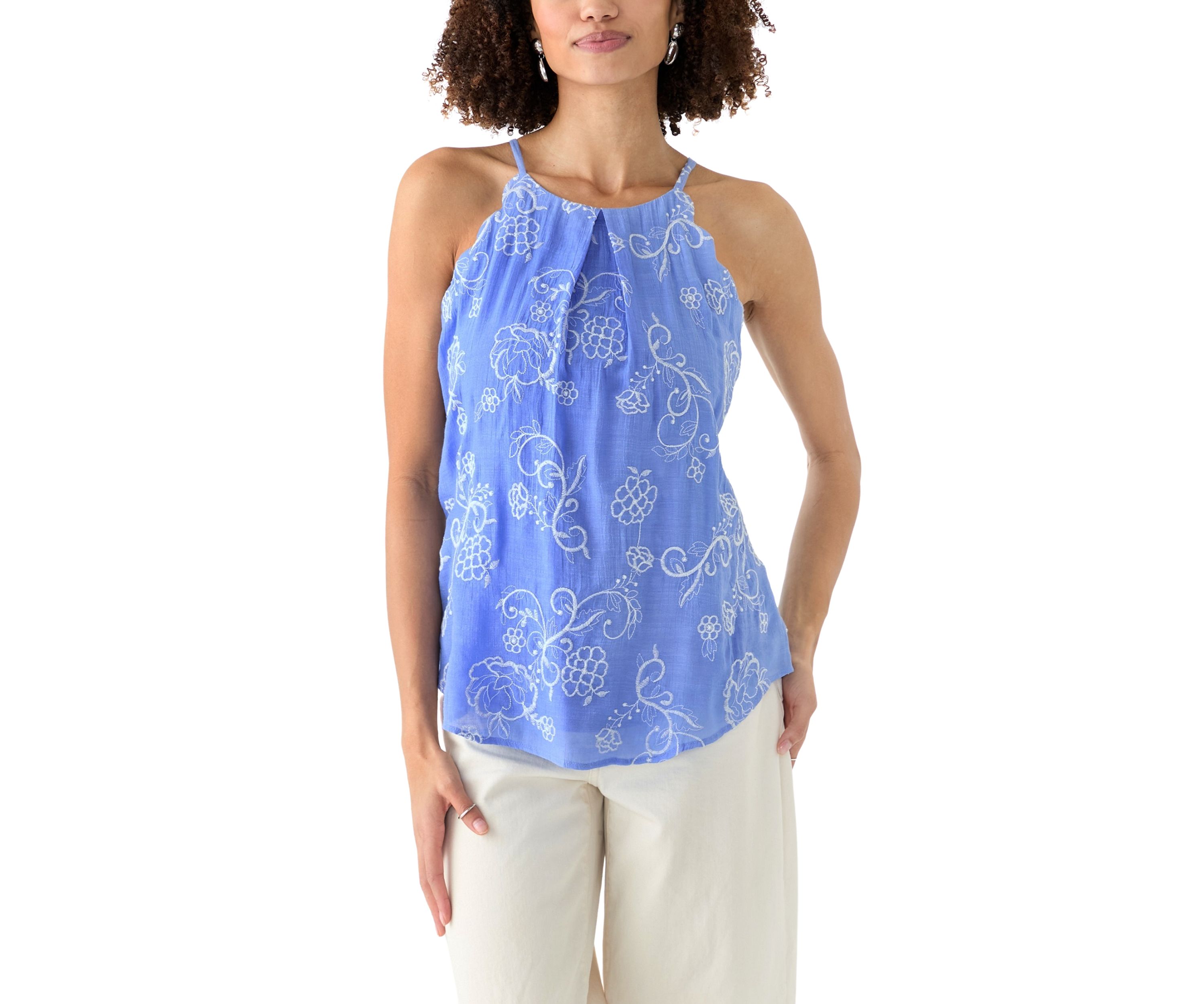 Womens Sleeveless Embroidered Scalloped Edge Trap Top