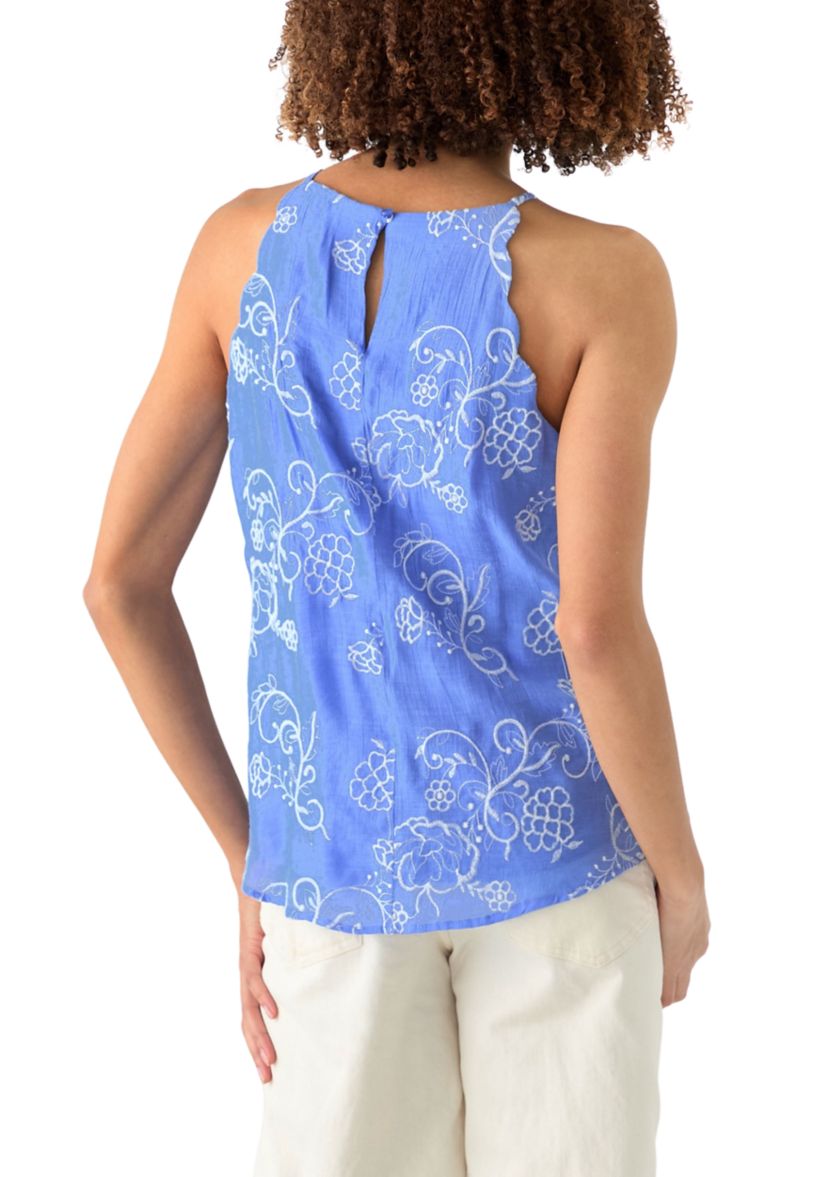 Womens Sleeveless Embroidered Scalloped Edge Trap Top