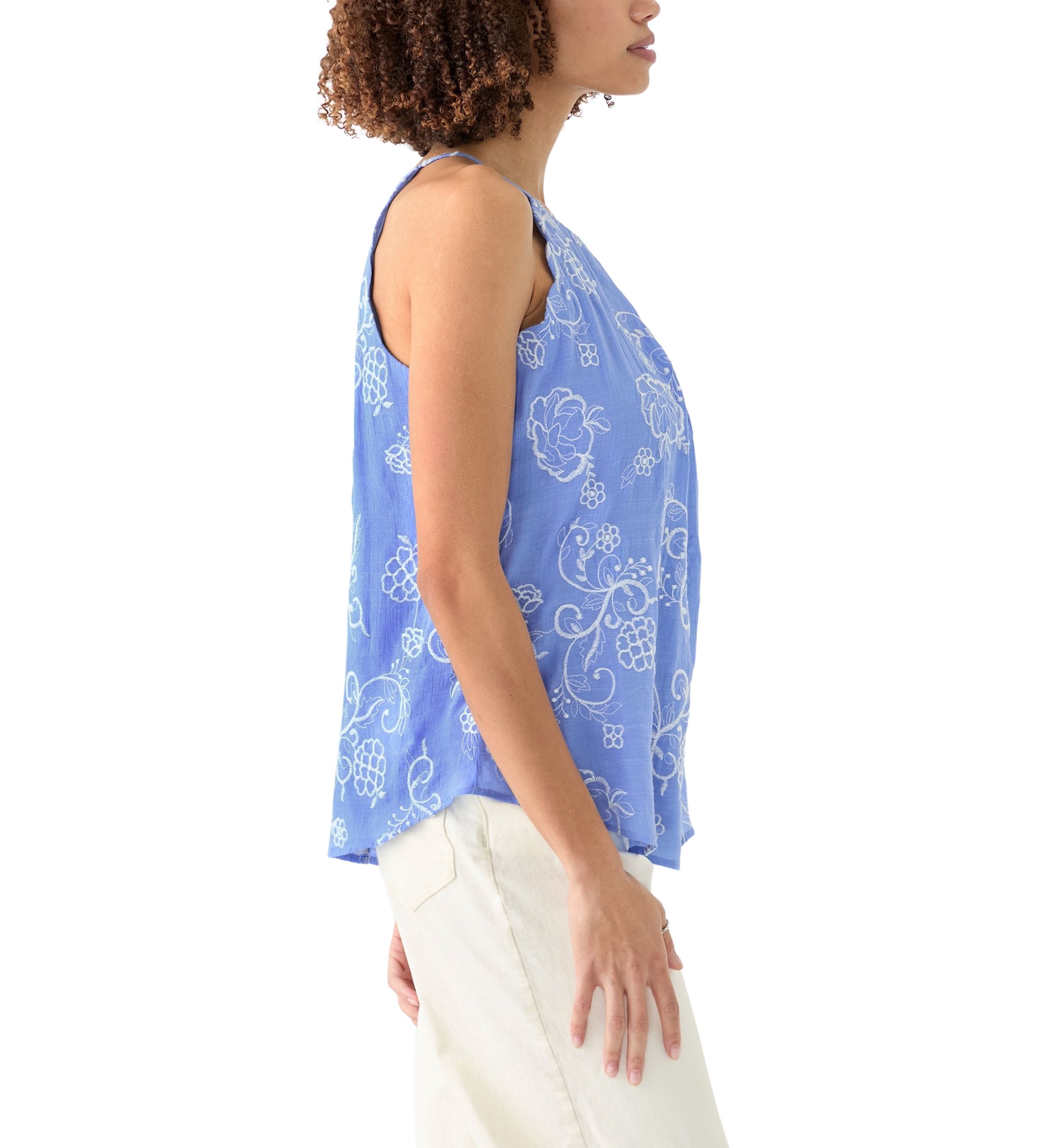 Womens Sleeveless Embroidered Scalloped Edge Trap Top
