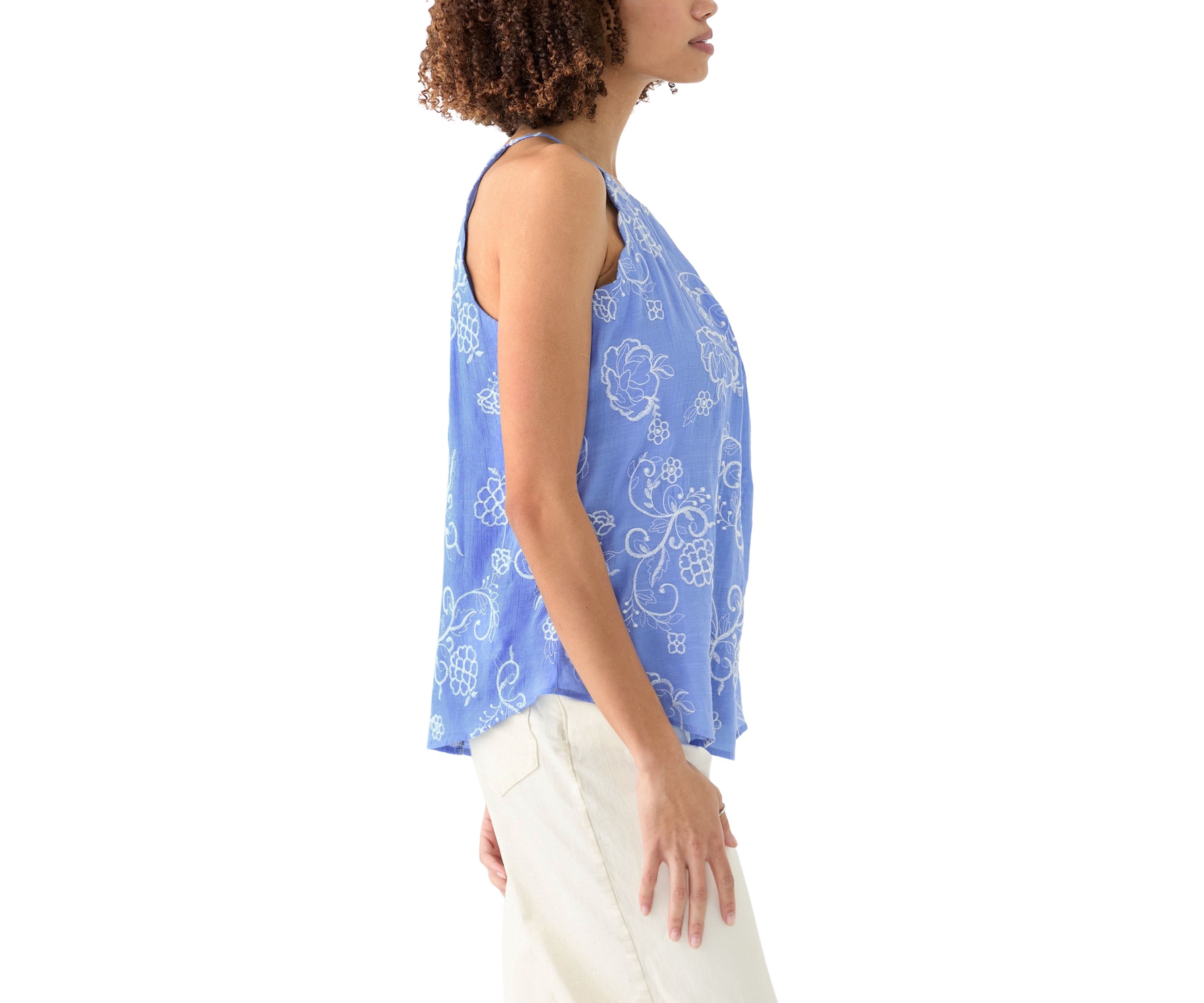 Womens Sleeveless Embroidered Scalloped Edge Trap Top