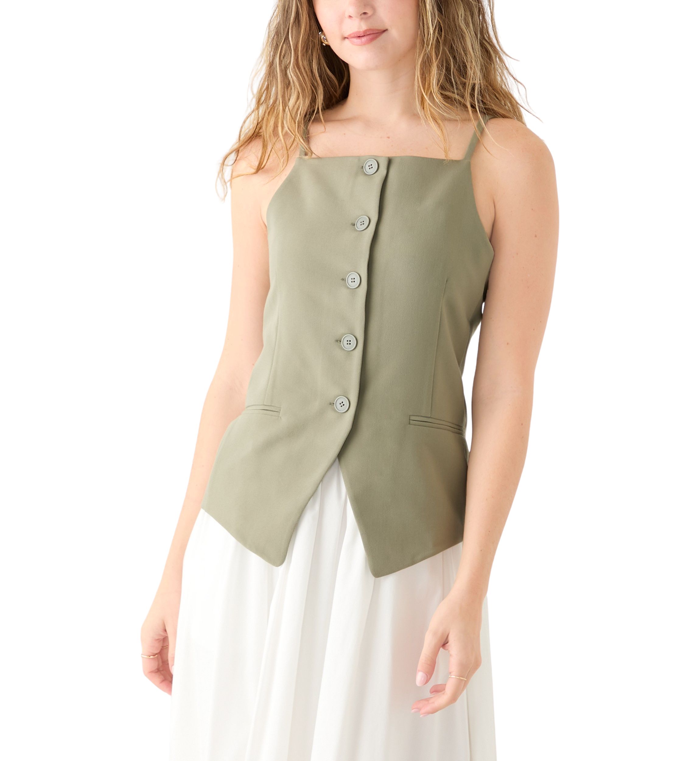 Womens  Sleeveless Button Front Vest Top