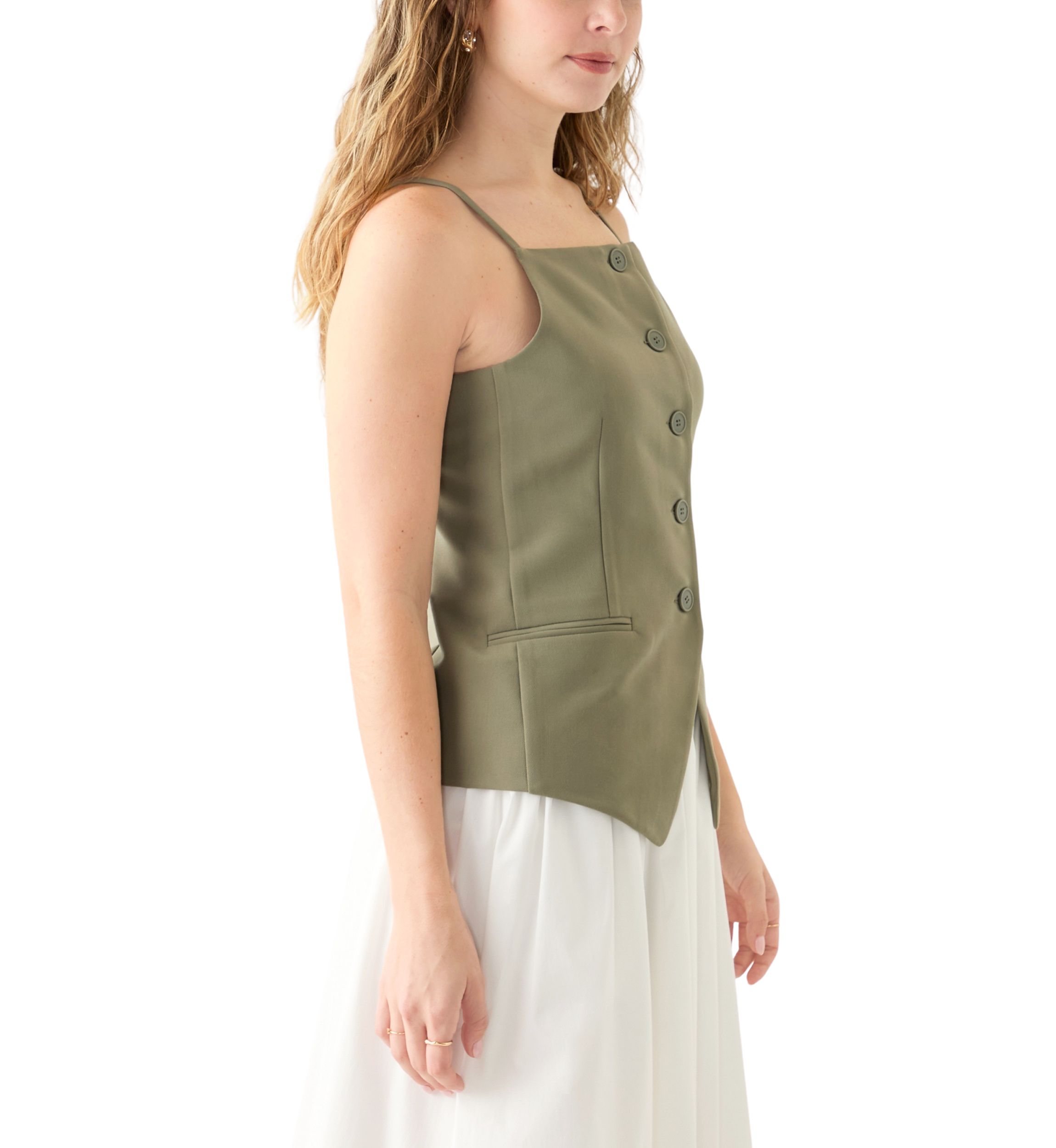 Womens  Sleeveless Button Front Vest Top