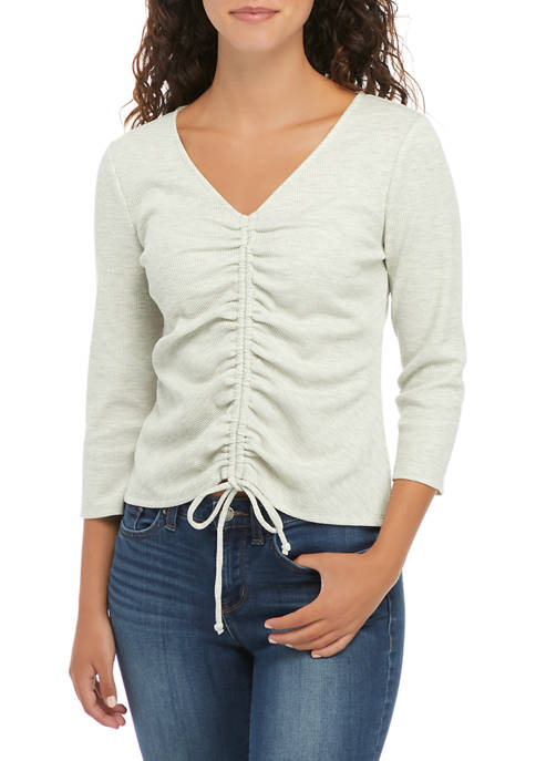 Juniors Cinch Front Thermal Knit Top 