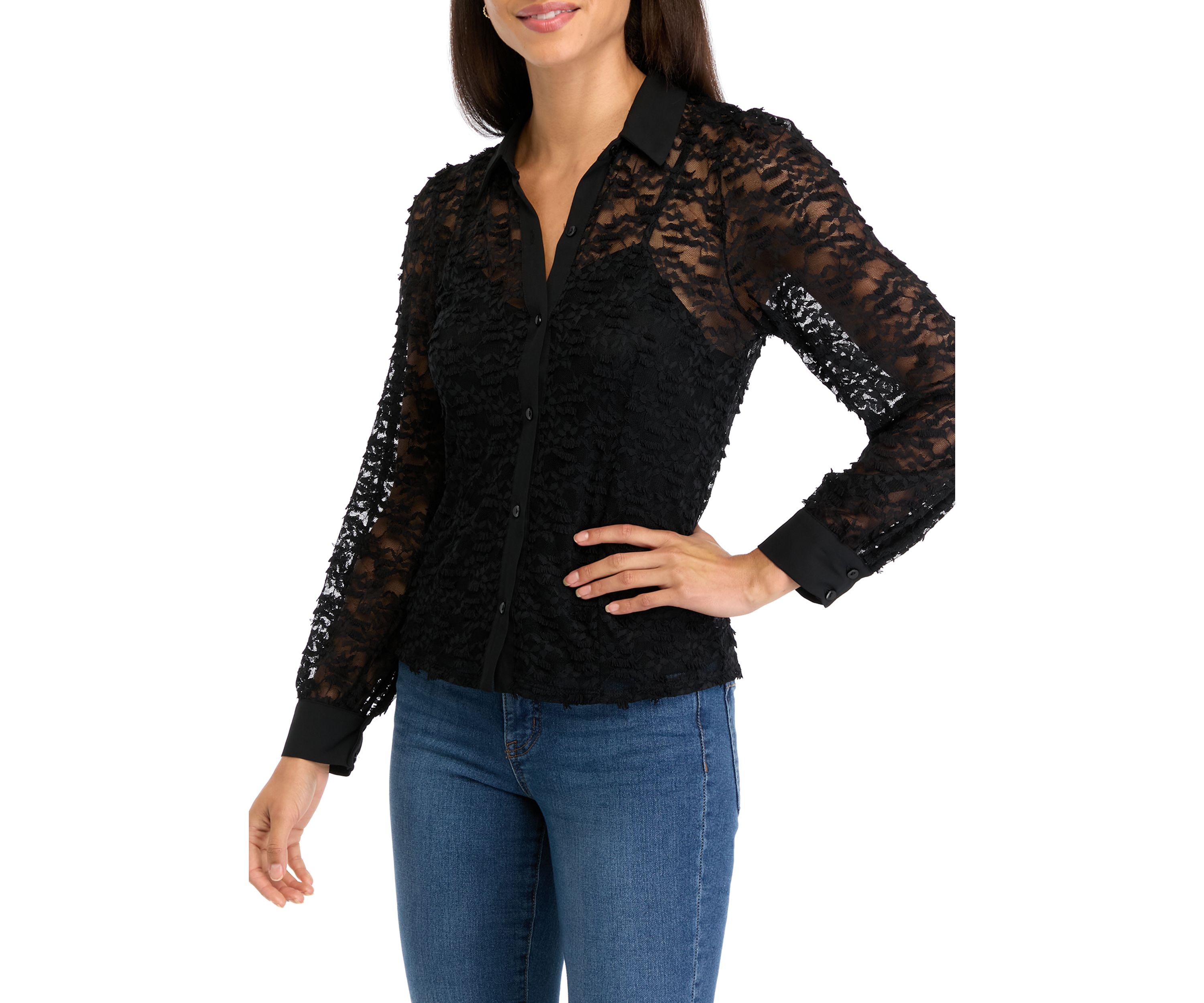 Womens Lace Button Down Top 