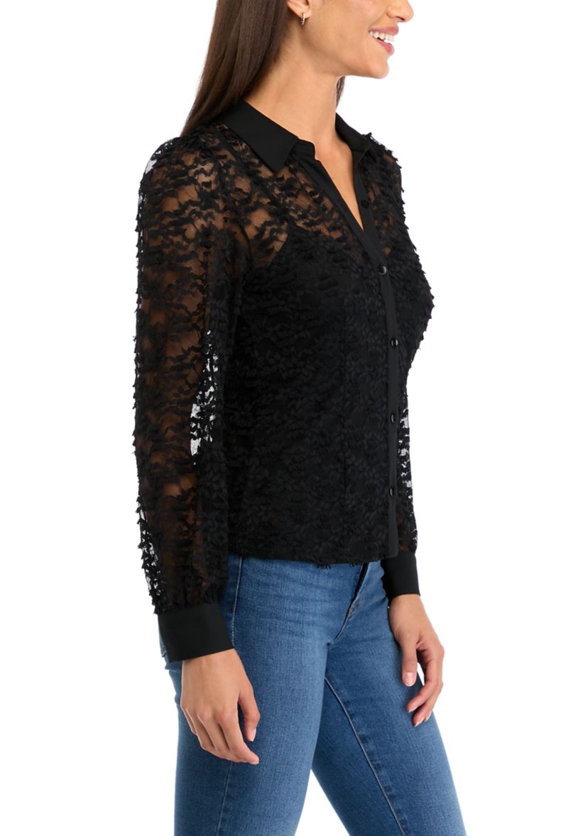 Womens Lace Button Down Top 