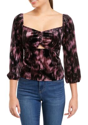 A. Byer Women's Juniors' Twist Front Cutout Velvet Top, Large