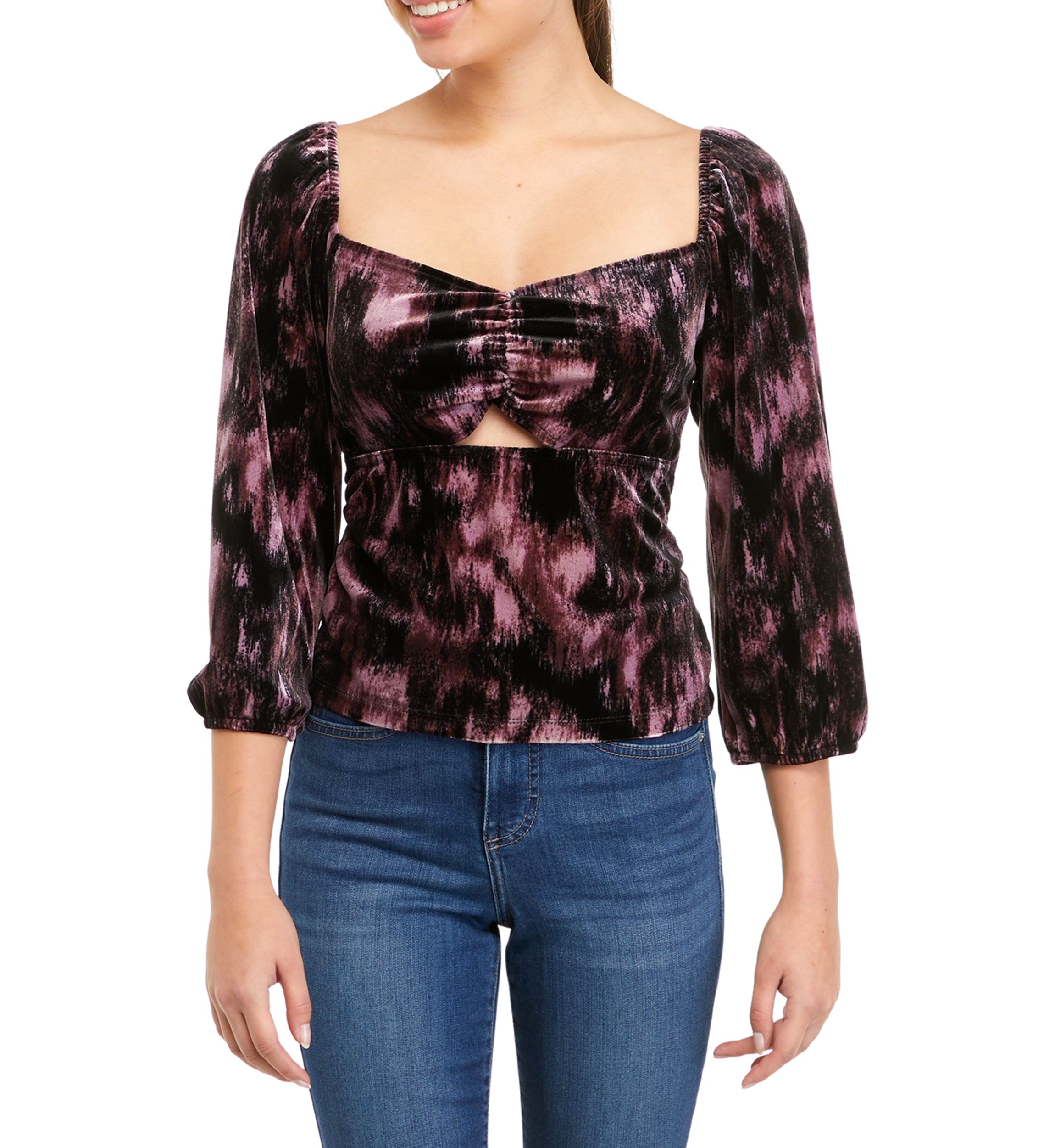 Juniors Twist Front Cutout Velvet Top