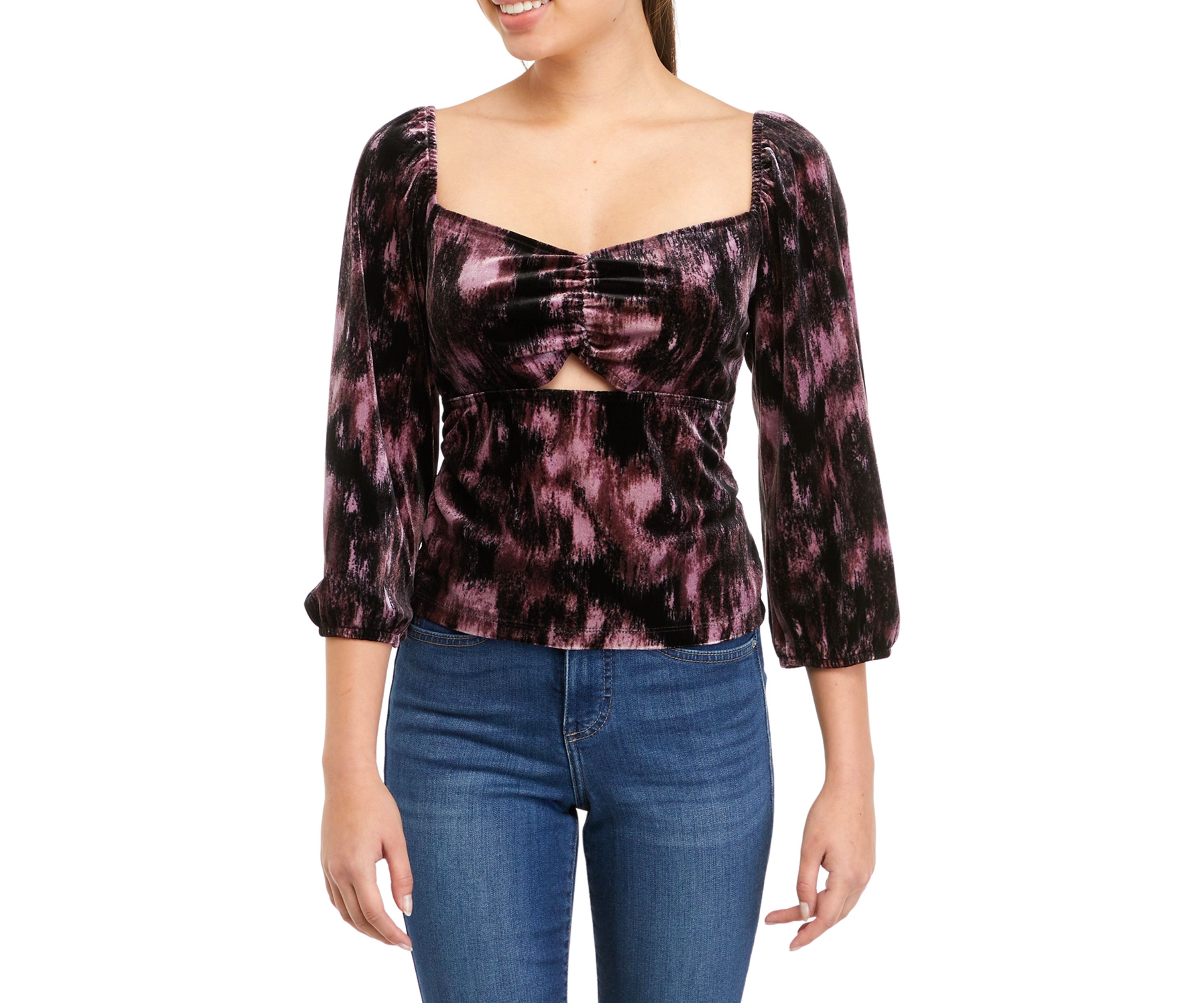 Juniors Twist Front Cutout Velvet Top