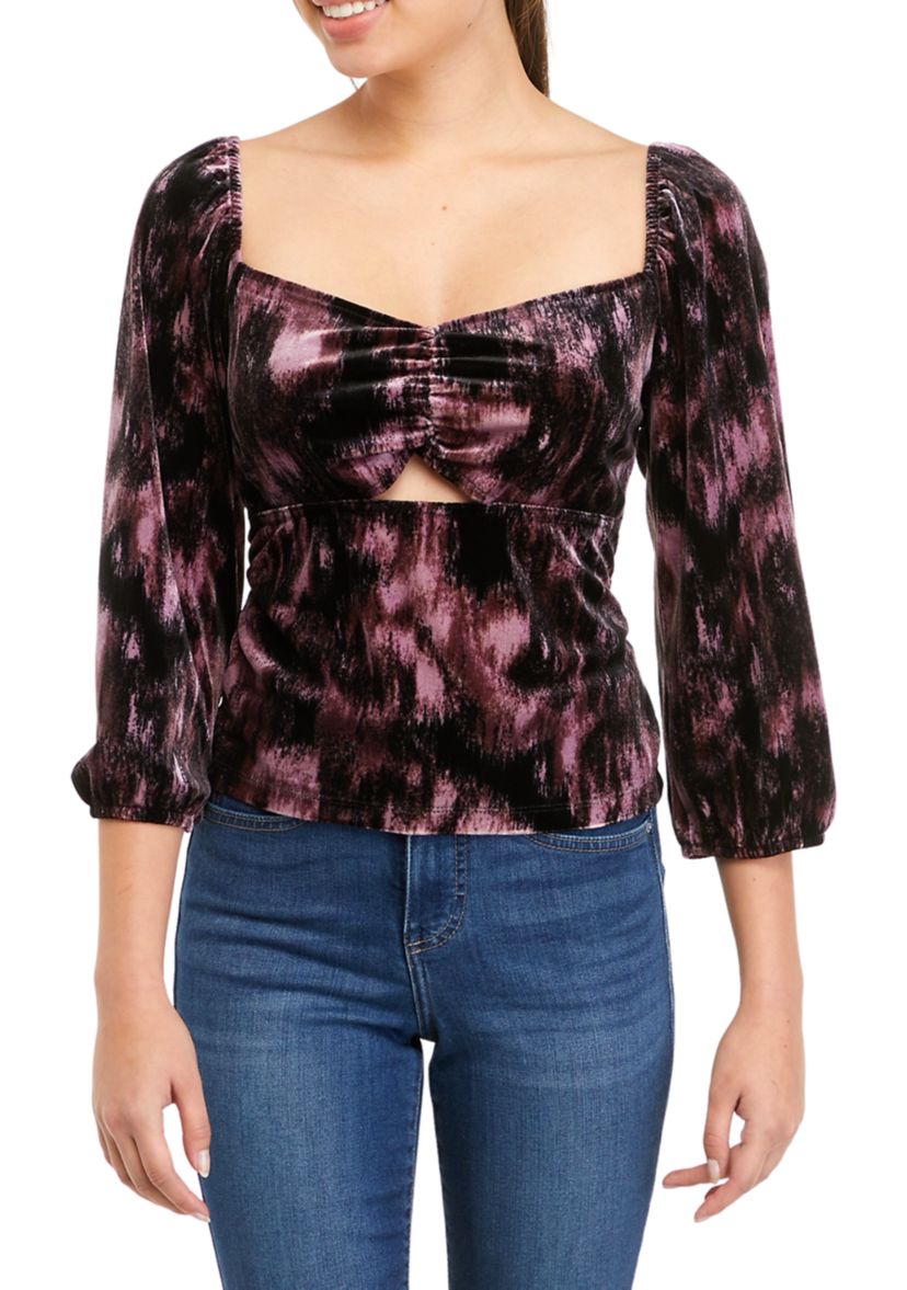 Juniors Twist Front Cutout Velvet Top