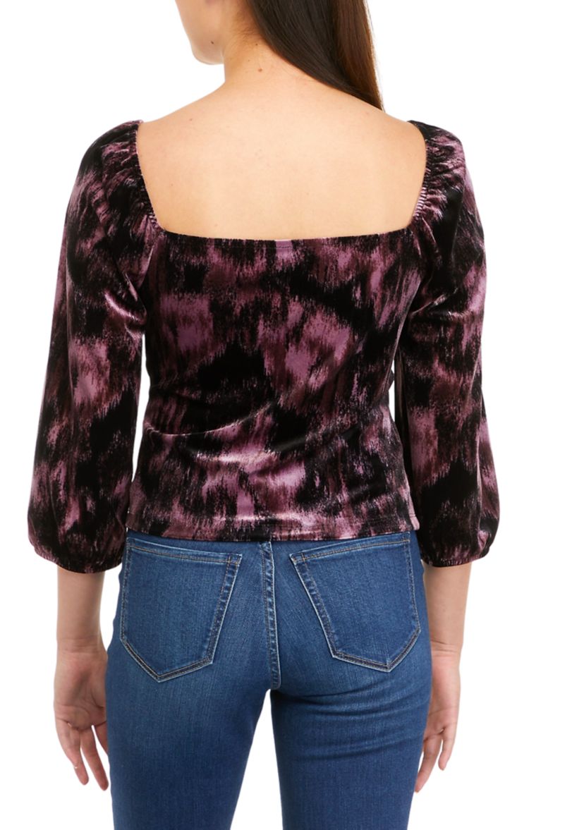 Juniors Twist Front Cutout Velvet Top