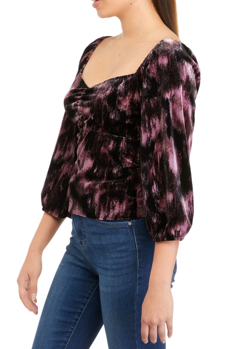 Juniors Twist Front Cutout Velvet Top