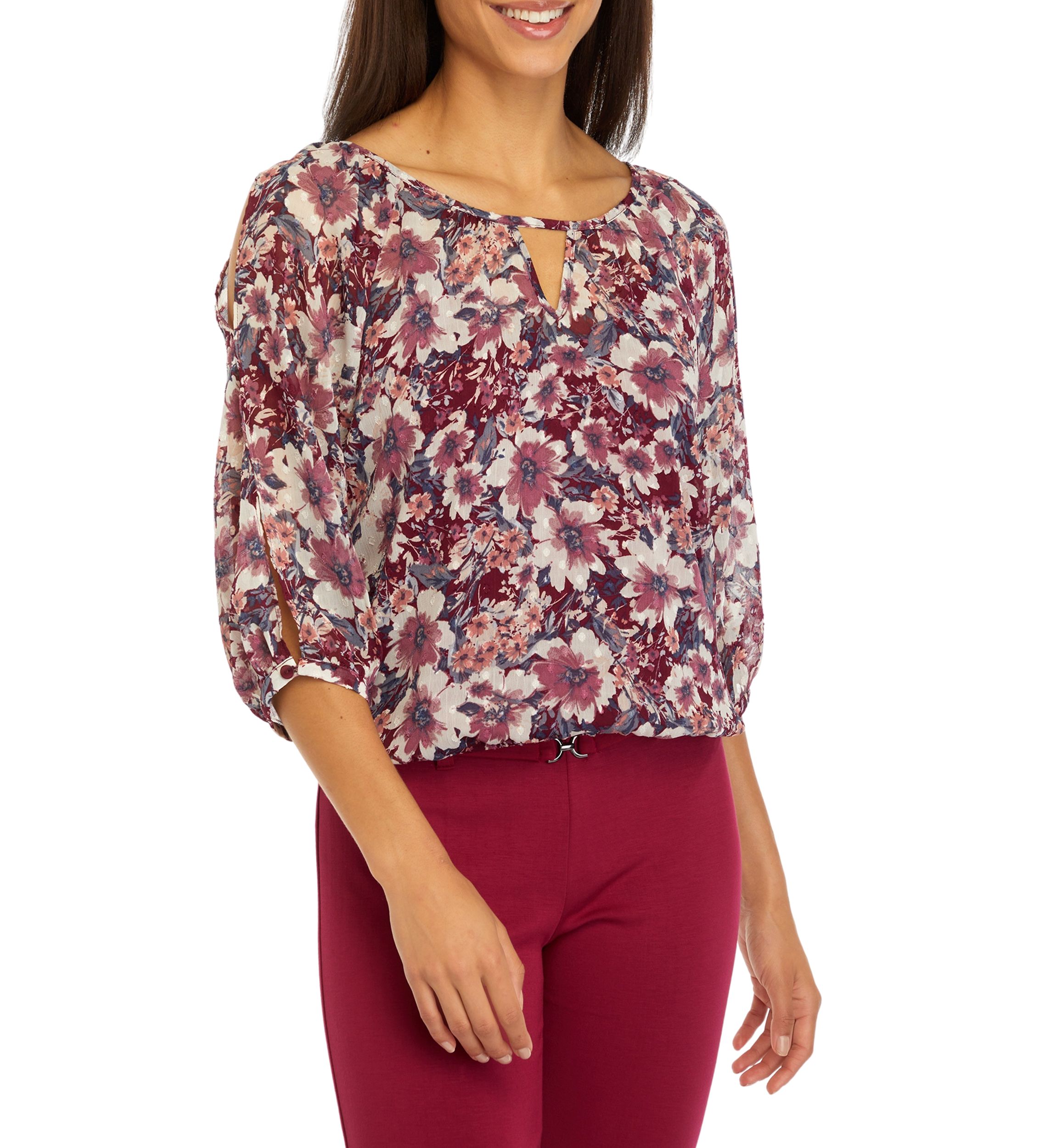 Womens Floral Cold Shoulder Top 