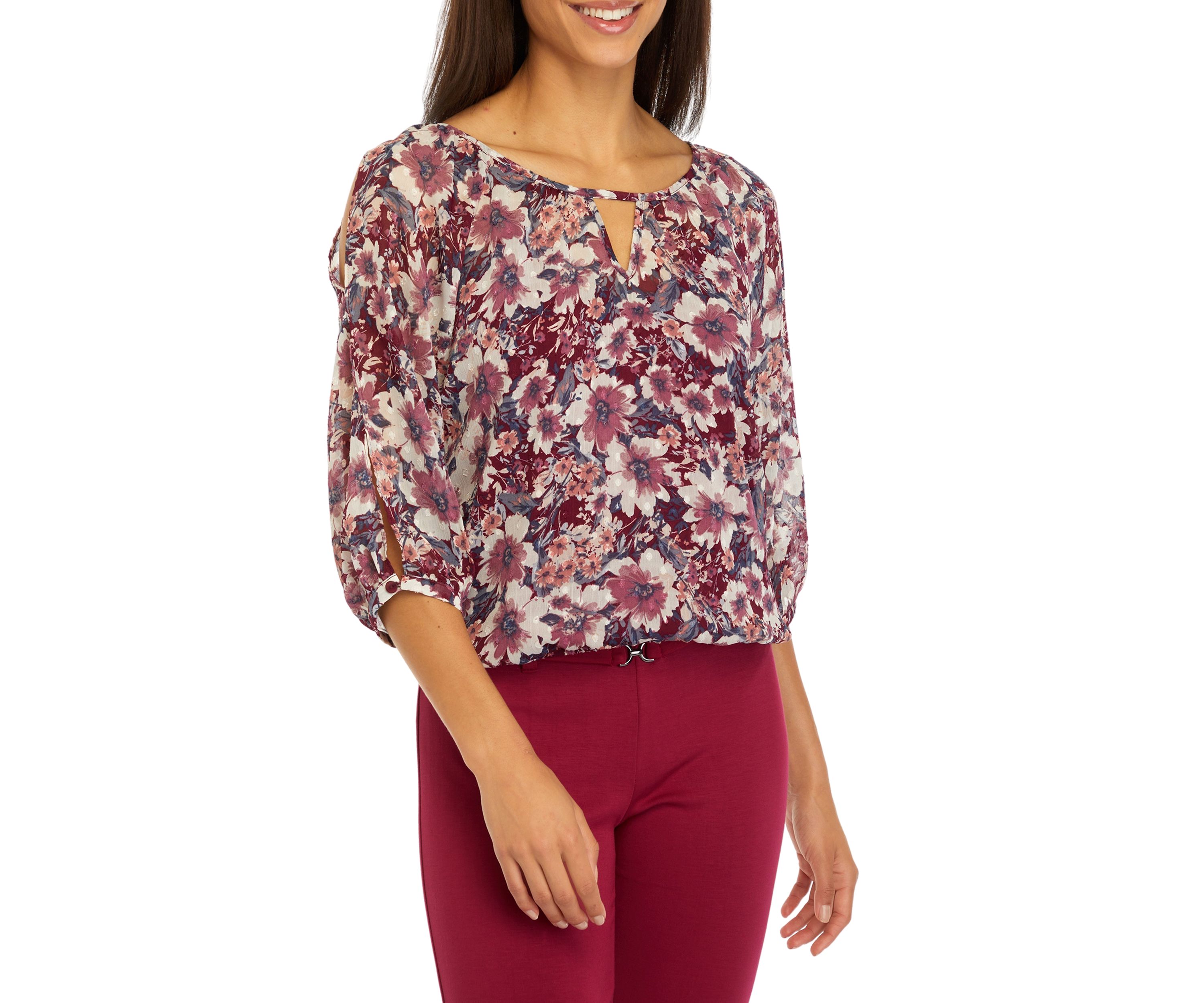 Womens Floral Cold Shoulder Top 