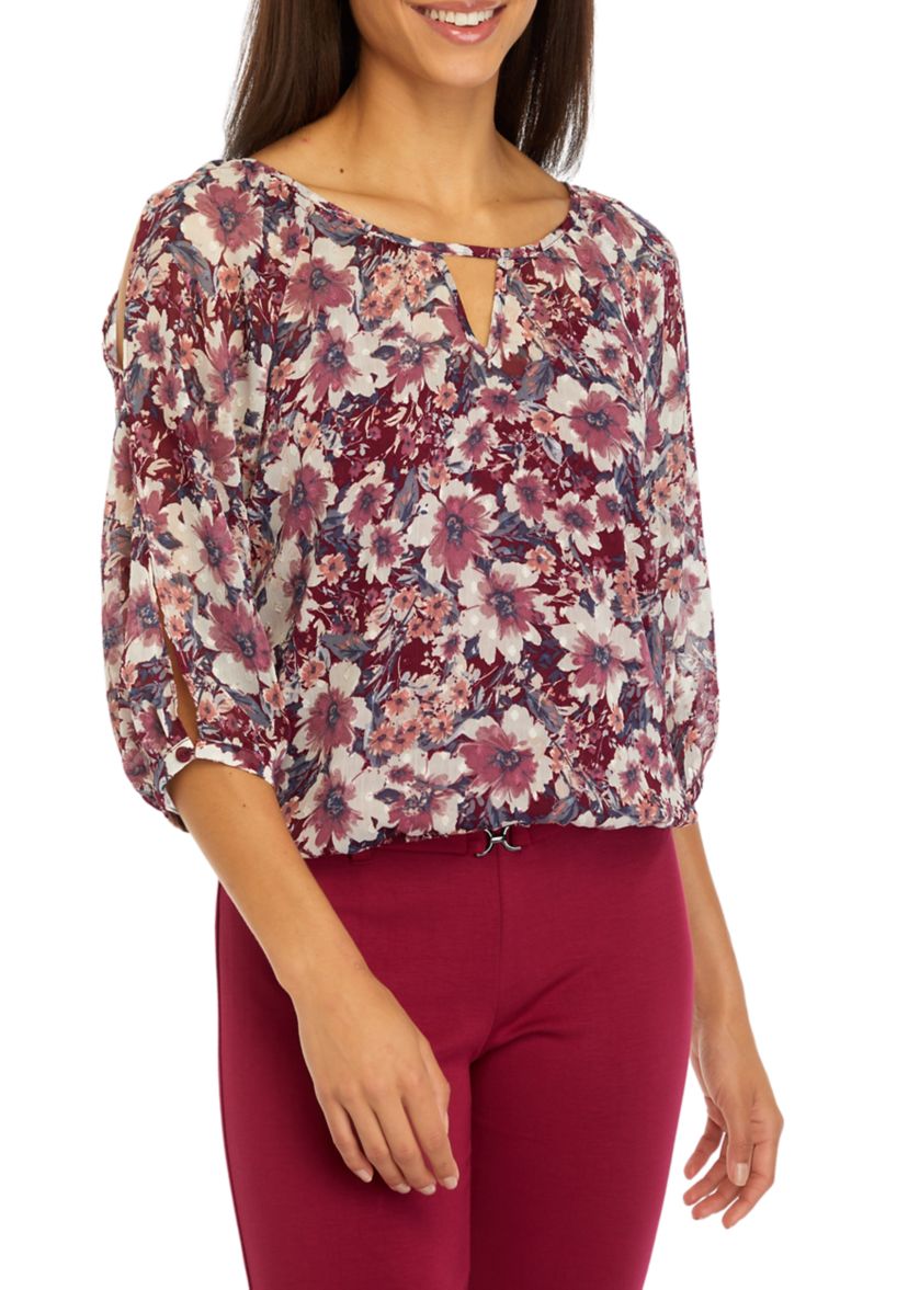 Womens Floral Cold Shoulder Top 