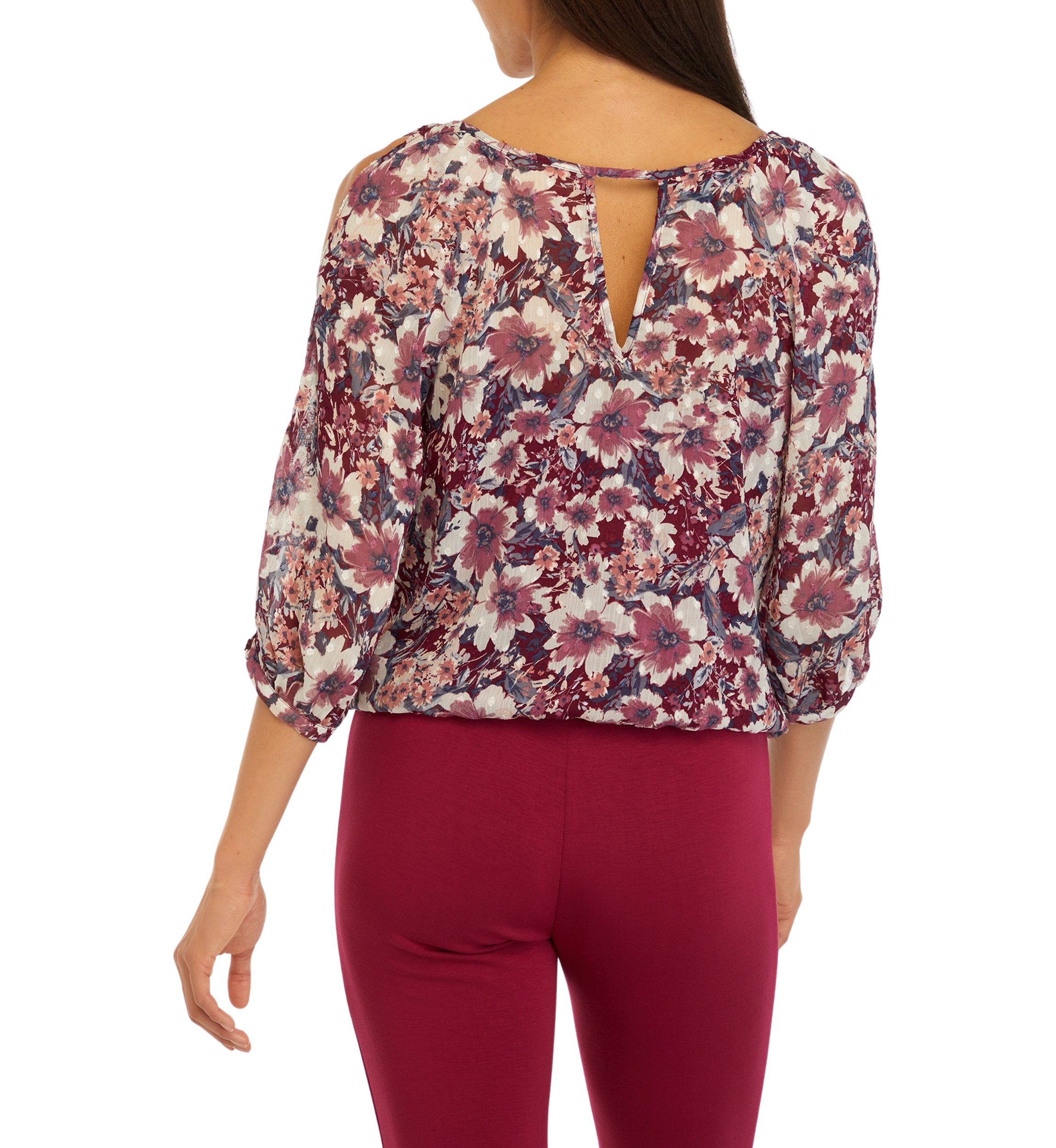Womens Floral Cold Shoulder Top 