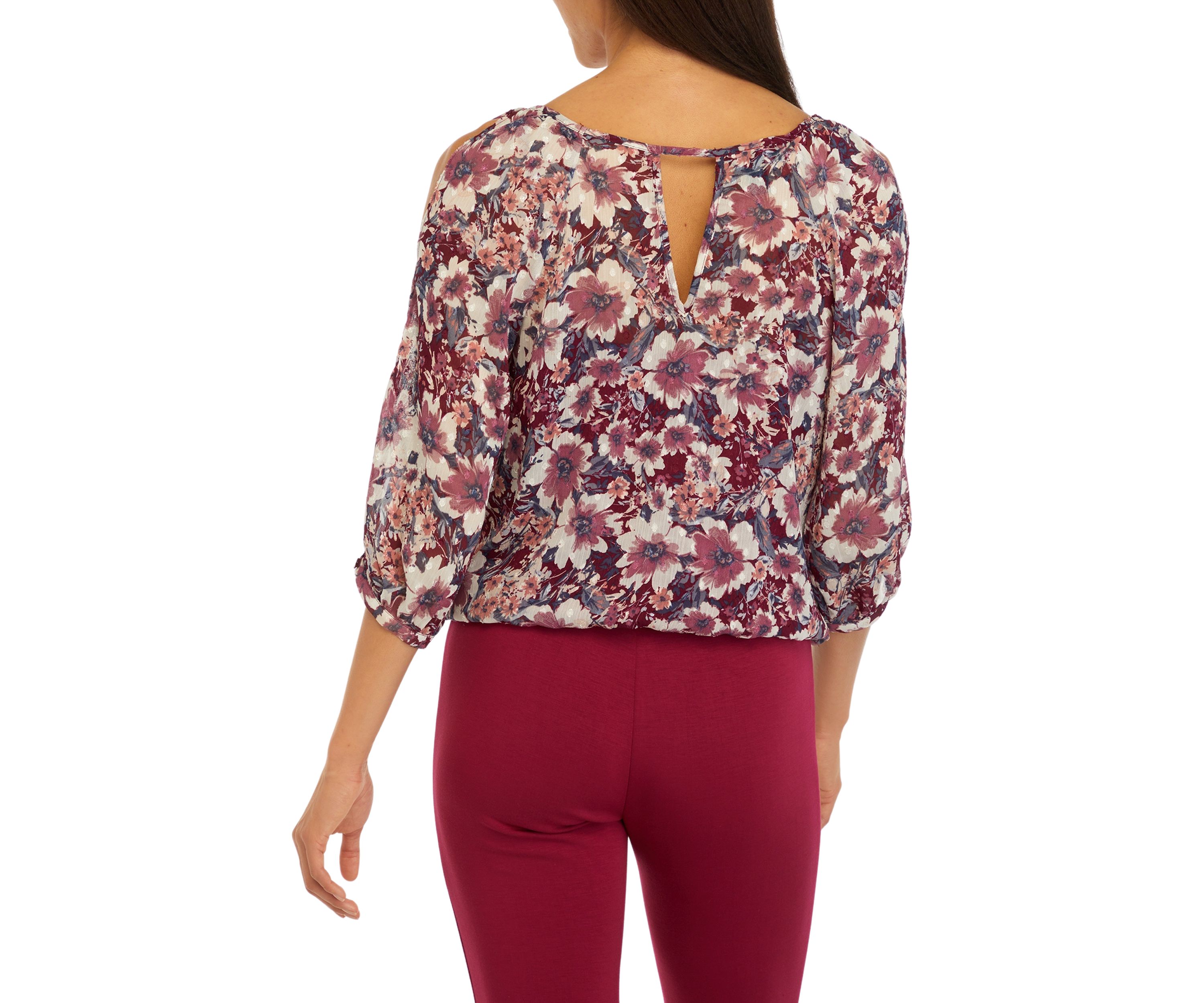 Womens Floral Cold Shoulder Top 