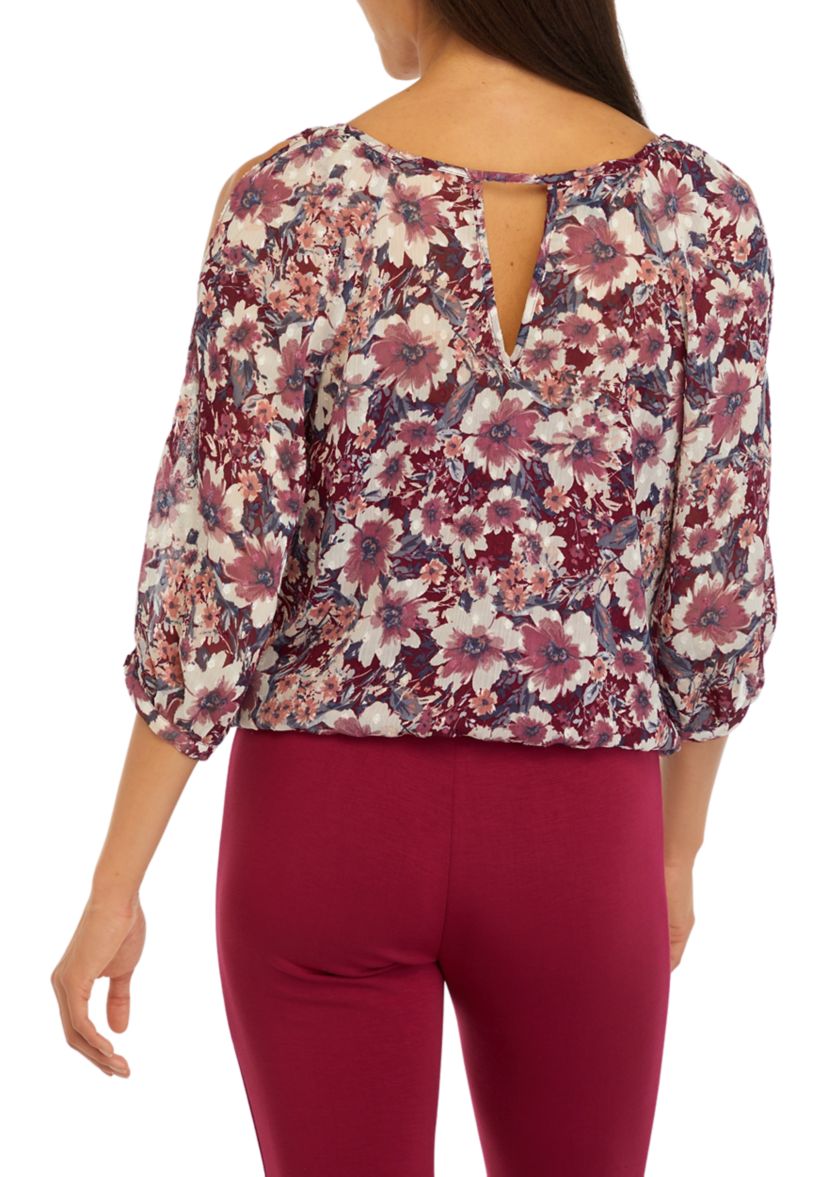 Womens Floral Cold Shoulder Top 