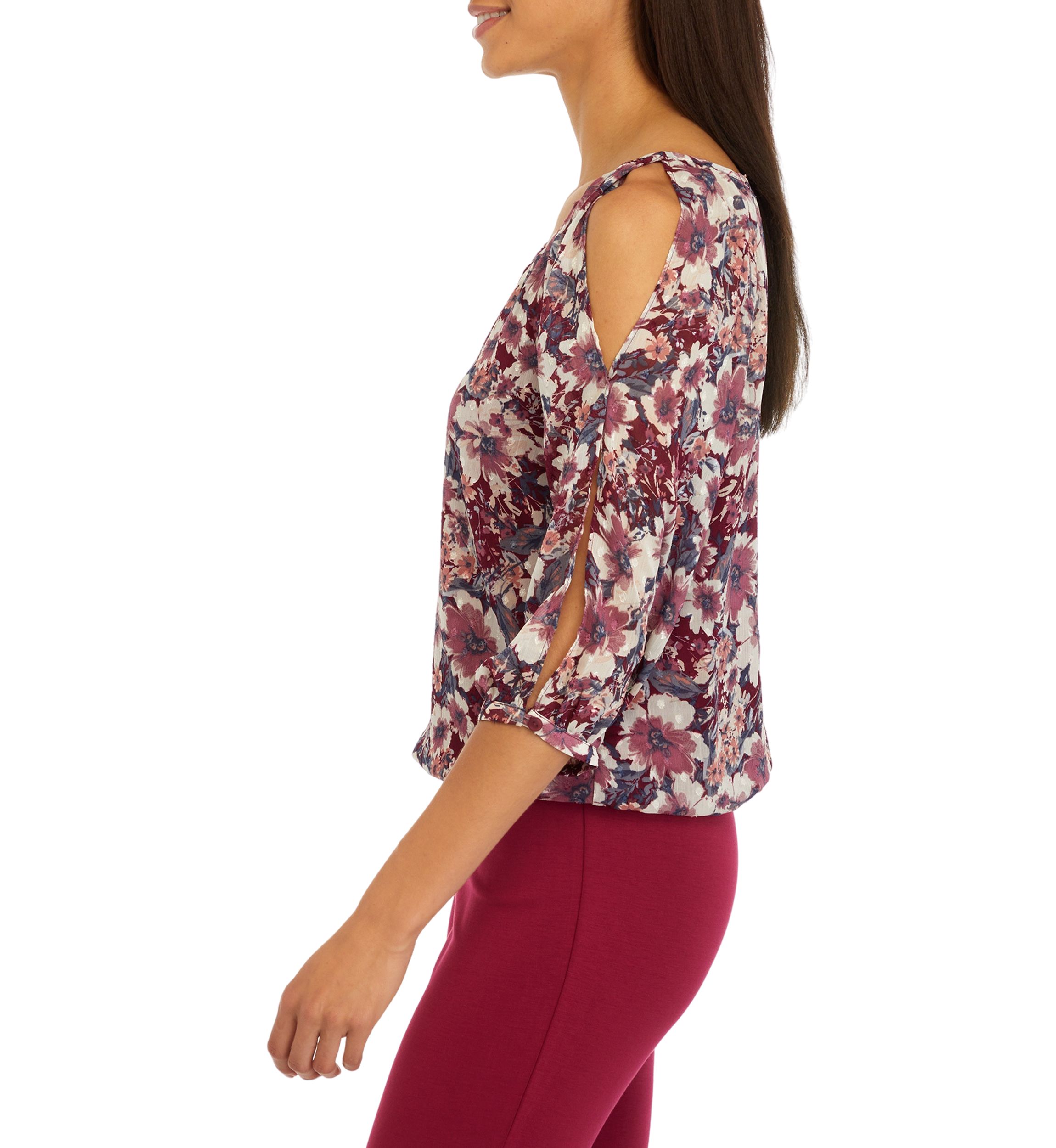 Womens Floral Cold Shoulder Top 
