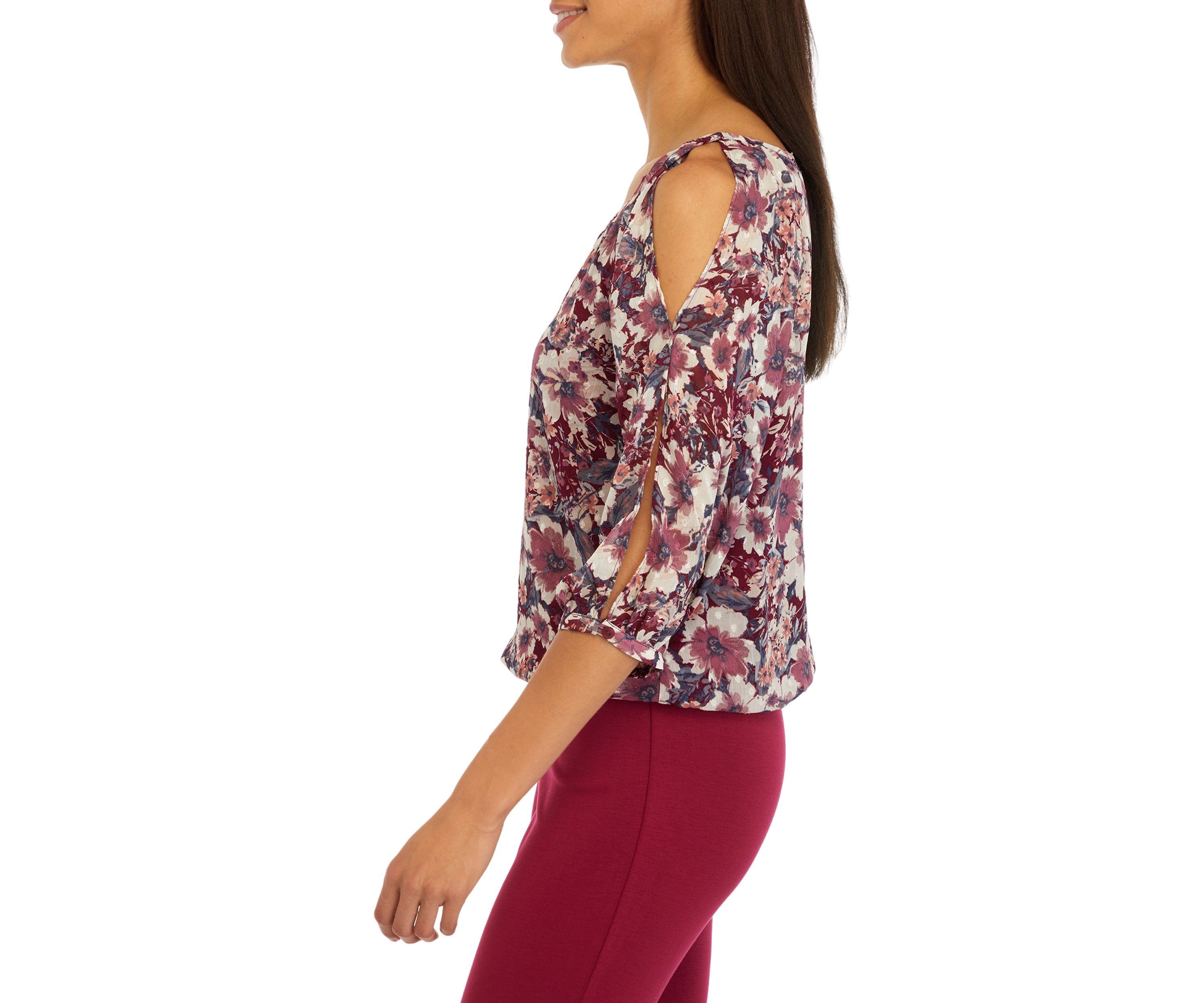 Womens Floral Cold Shoulder Top 