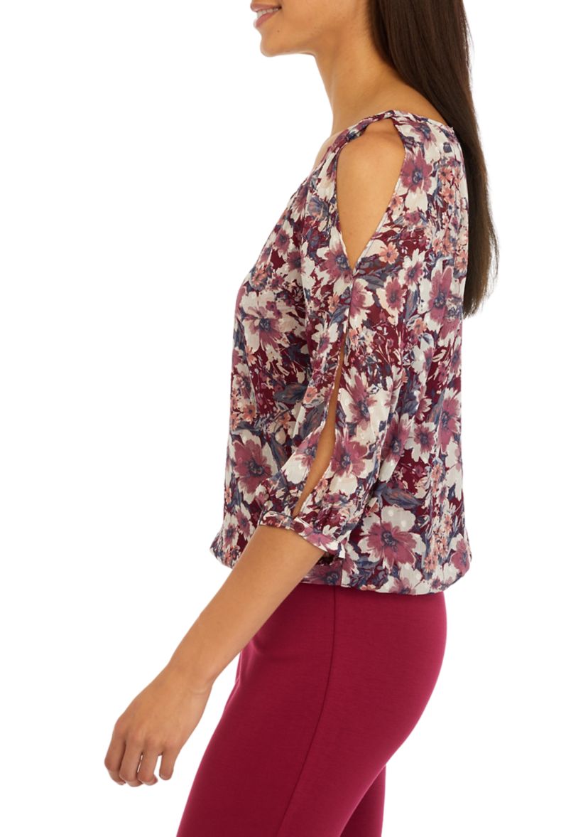 Womens Floral Cold Shoulder Top 