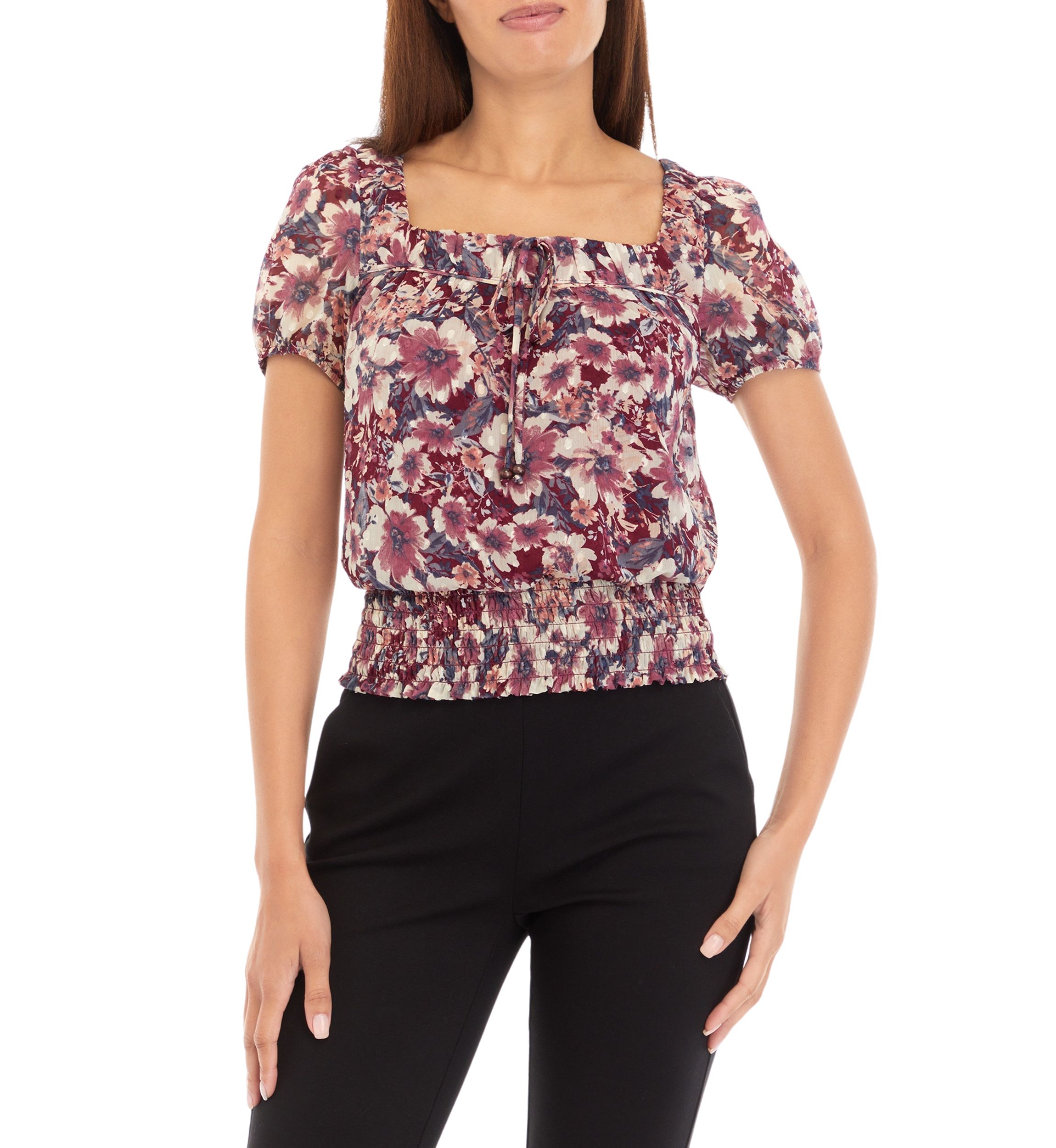 Juniors Short Sleeve Floral Top 