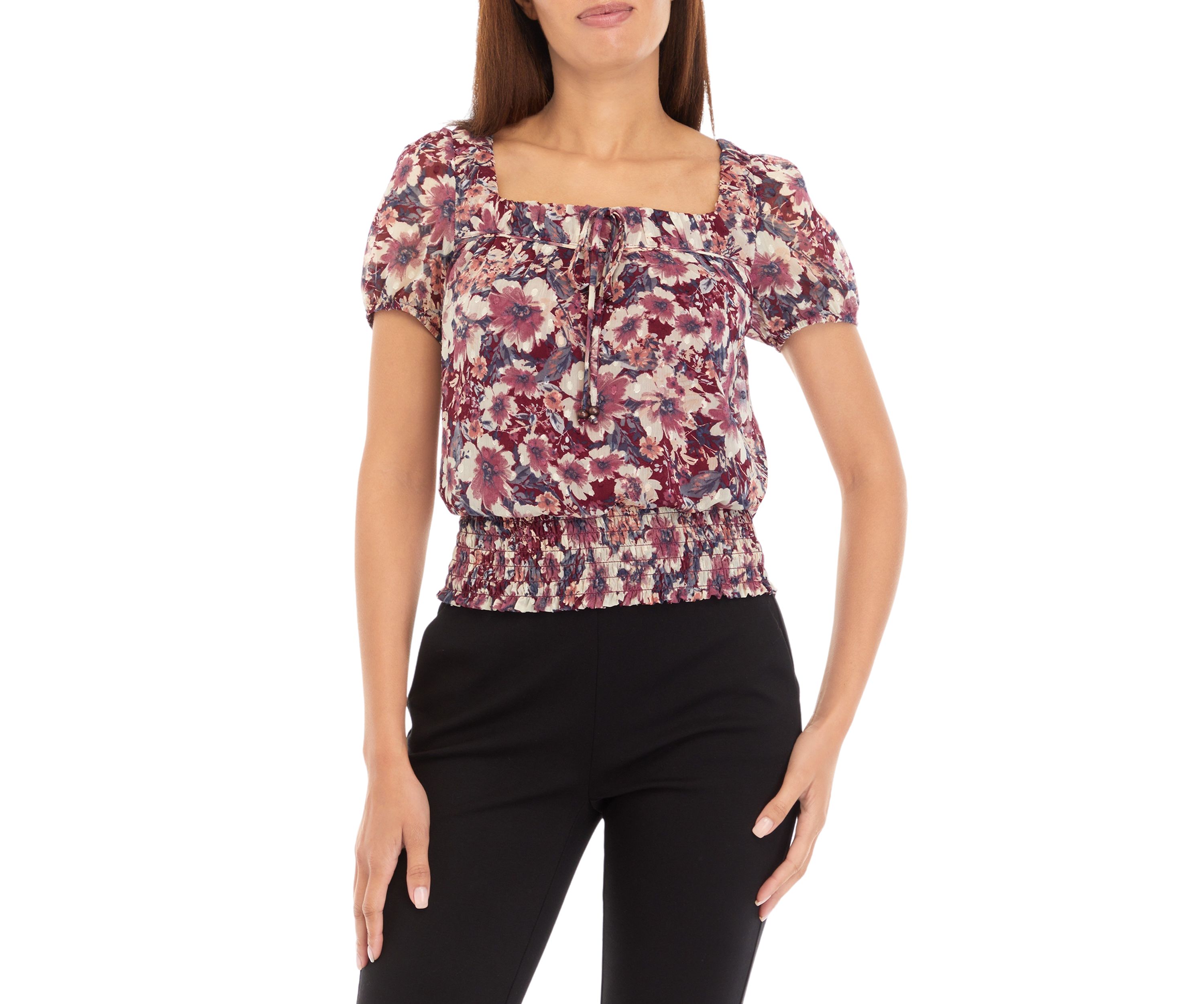 Juniors Short Sleeve Floral Top 