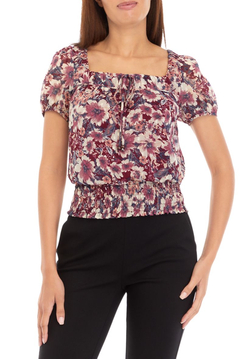 Juniors Short Sleeve Floral Top 