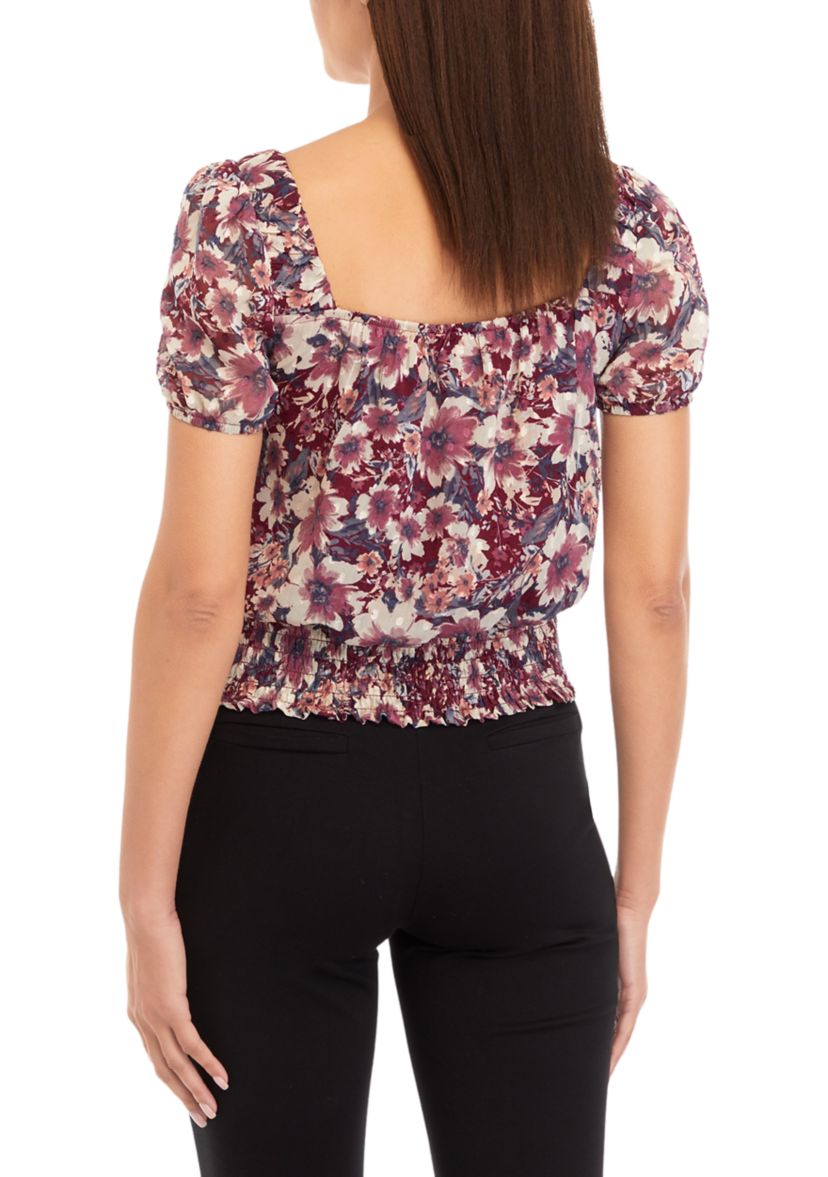 Juniors Short Sleeve Floral Top 