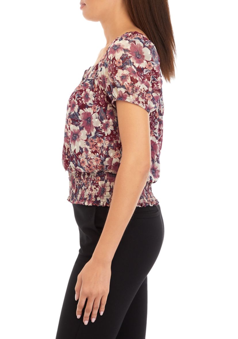 Juniors Short Sleeve Floral Top 