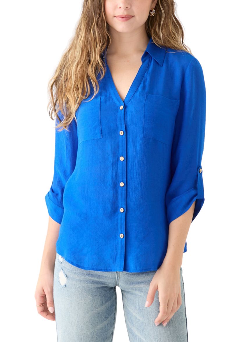 Juniors 3/4 Sleeve Solid Portofino Shirt