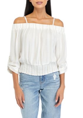 Juniors' Off the Shoulder Stripe Top