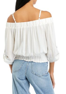 Juniors' Off the Shoulder Stripe Top