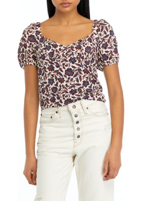 Juniors' Woven Short Sleeve Top